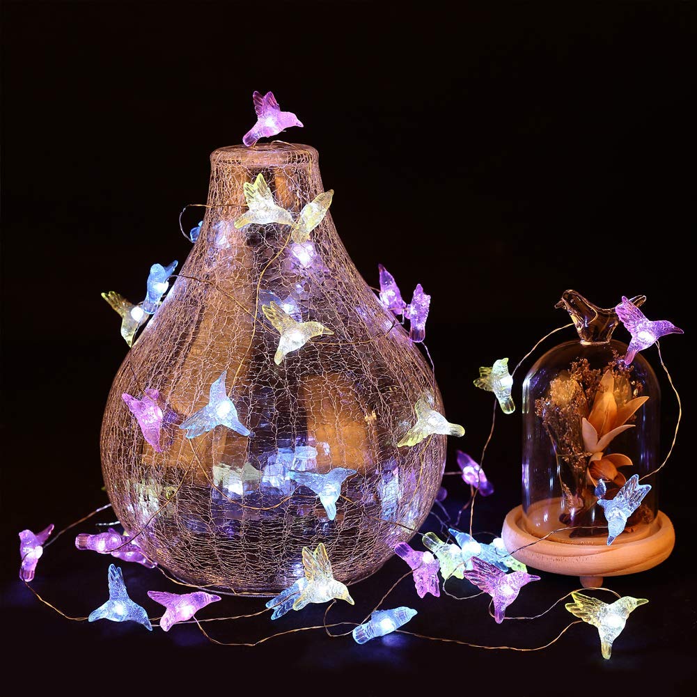 Hummingbird Decorative String Lights - 13.85 Ft 40 LED Cool White Weatherproof Fairy Lights with Remote & Timer | 8 Modes Battery Operated for Holiday Parties, Weddings, Bedrooms, Gardens, Patios & Outdoor Decor