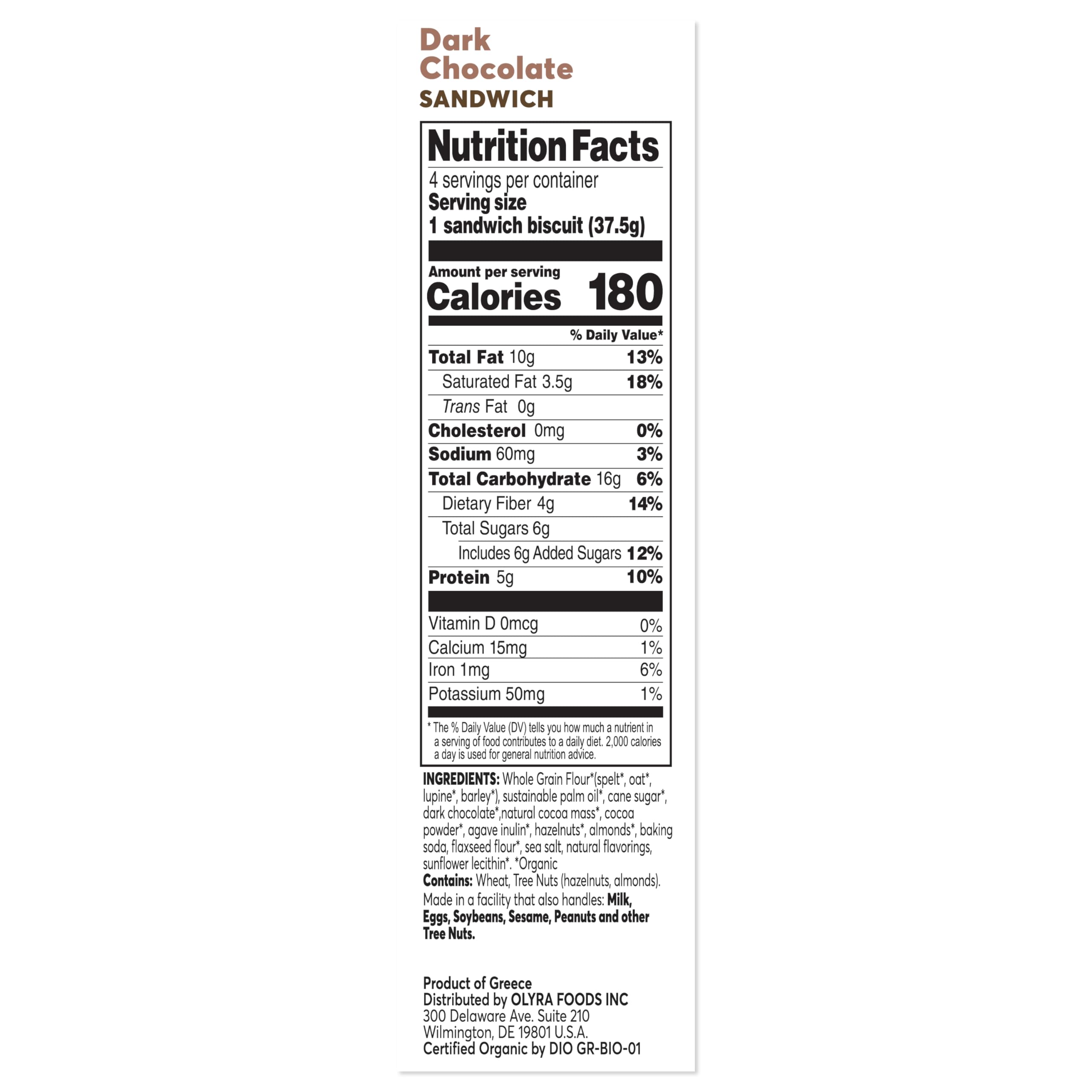 Olyra Dark Chocolate Sandwich Breakfast Biscuits - Healthy Low Sugar Organic Vegan Cookies for Adults & Kids - USDA Certified Non-GMO Snacks (24 Pack) - Perfect for Office, School & On-the-Go Snacking
