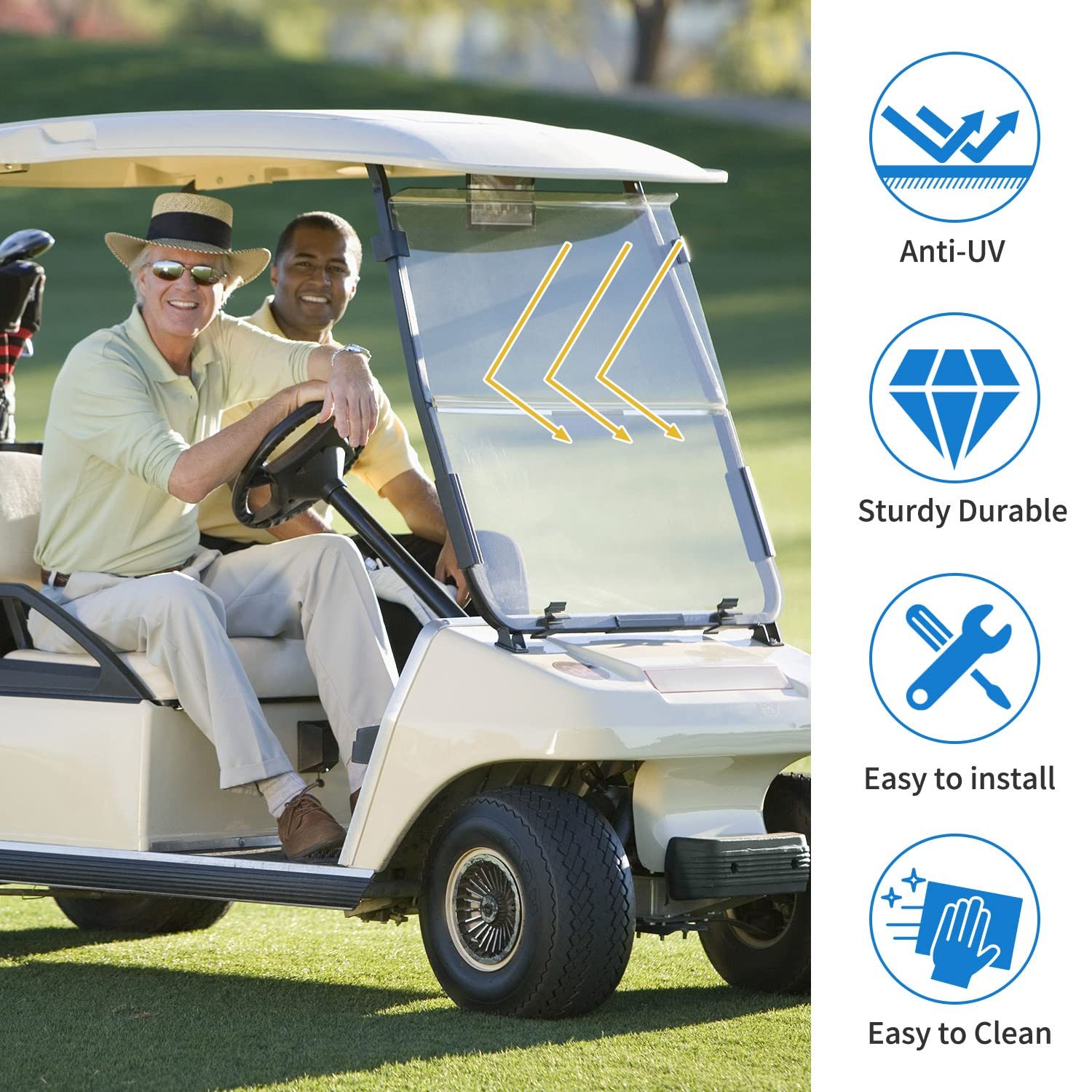 1982-2000.5 Club Car DS Clear Impact-Resistant Fold Down Golf Cart Windshield | Durable Replacement for Club Car DS Models | Perfect for Golf Courses, Resorts & Neighborhood Transport