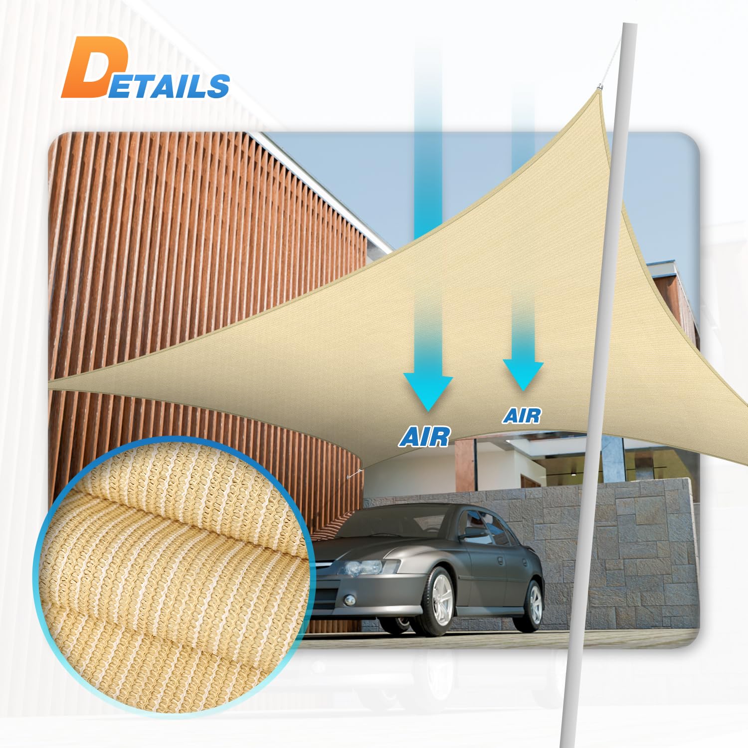 Beige 8' x 23' Rectangle Sun Shade Sail - UV Blocking Canopy Cover for Backyard, Pergola, Porch & Patio | Outdoor Sun Protection for Garden, Deck & Summer Activities