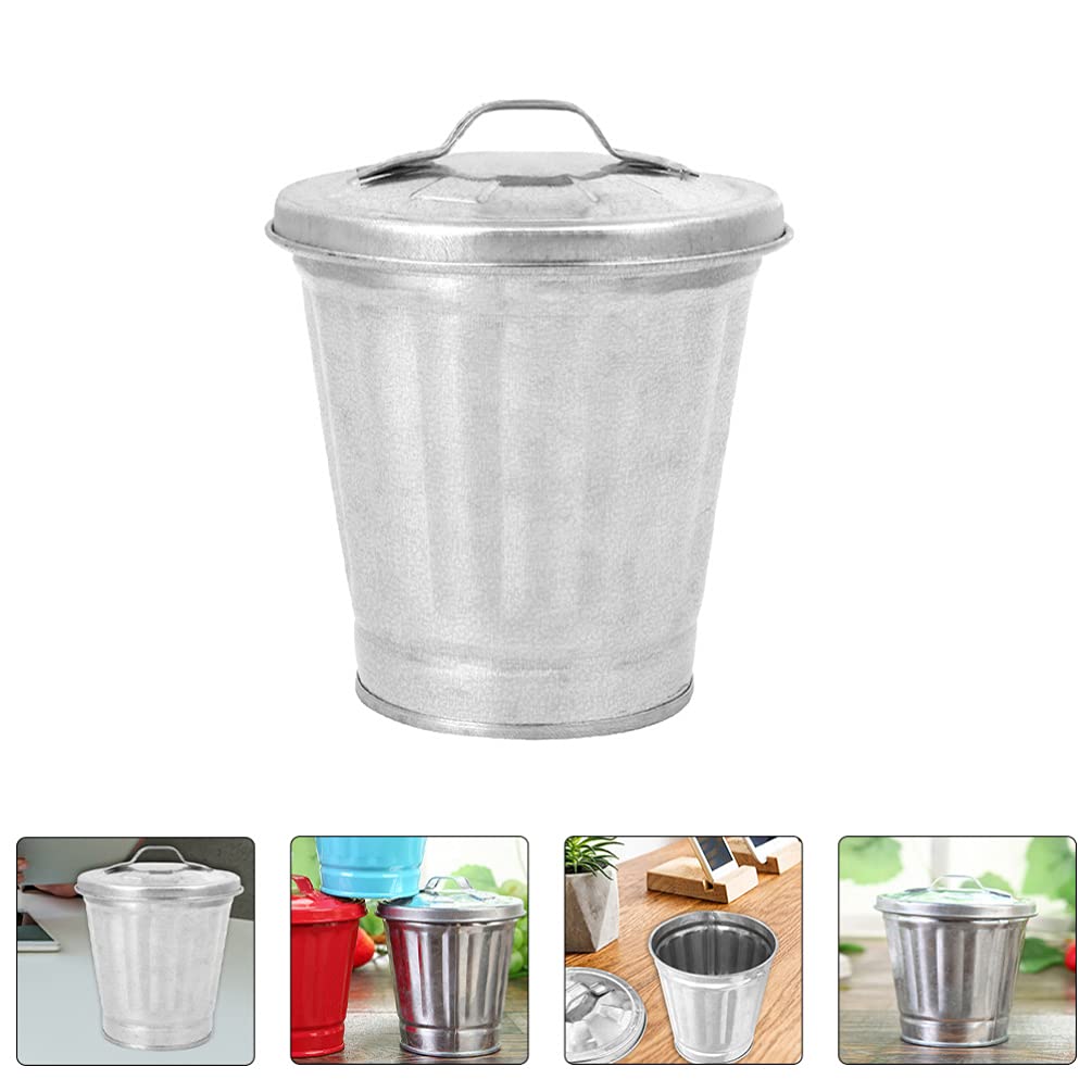 STOBOK 1Pc Mini Trash Can with Lid - Small Metal Wastebasket for Desk, Bathroom, Bedroom, Office & Kitchen | 3.5x3.7 Inch Compact Garbage Bin & Flower Pot | Perfect for Home, Dorm, Patio & Small Spaces