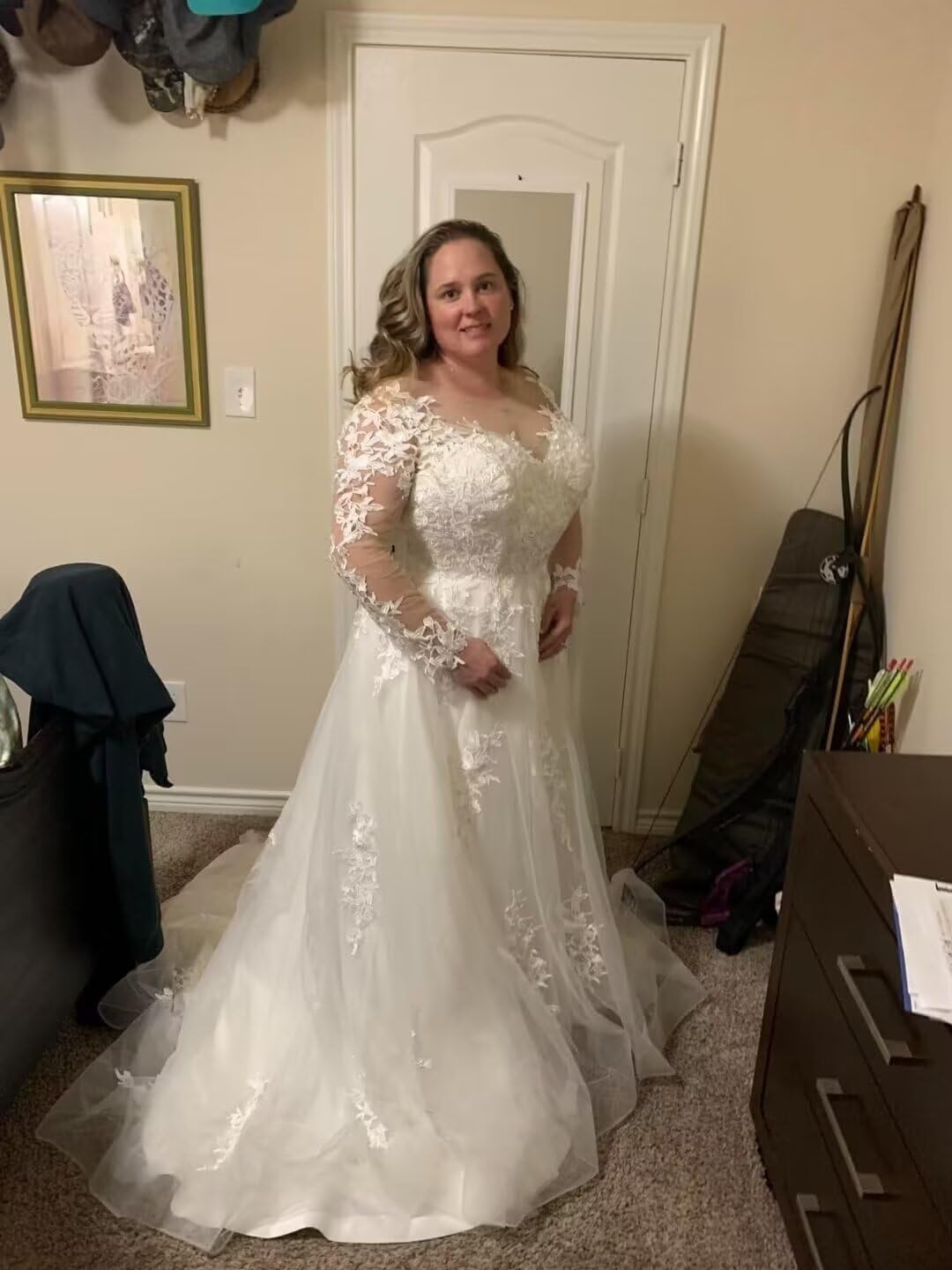 Elegant Plus Size Lace Applique Long Sleeve Wedding Dress 2025 - Button Back Bridal Gown for Women | Perfect for Church, Beach & Formal Weddings