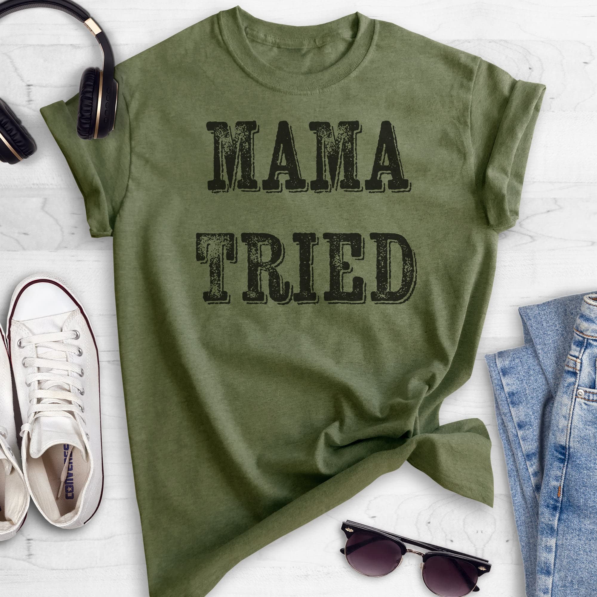 EVERTREE CLOTHING Mama Tried T-Shirt - Unisex Vintage Southern Style Tee for Women & Men - Wild Child Graphic Cotton Shirt for Concerts, Road Trips & Casual Outings