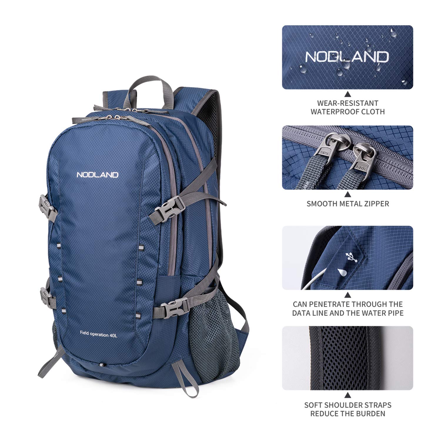 NODLAND 40L Lightweight Water-Resistant Foldable Backpack - Travel, Hiking, Camping, Outdoor Daypack for Men & Women - Perfect for Commuting, Weekend Trips & Adventure Travel