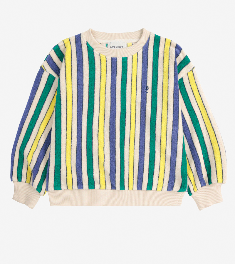 Bobo Choses Women's Multicolor Stripes Terry Cloth Sweatshirt - Soft Cotton Pullover for Casual Wear, Lounge & Travel