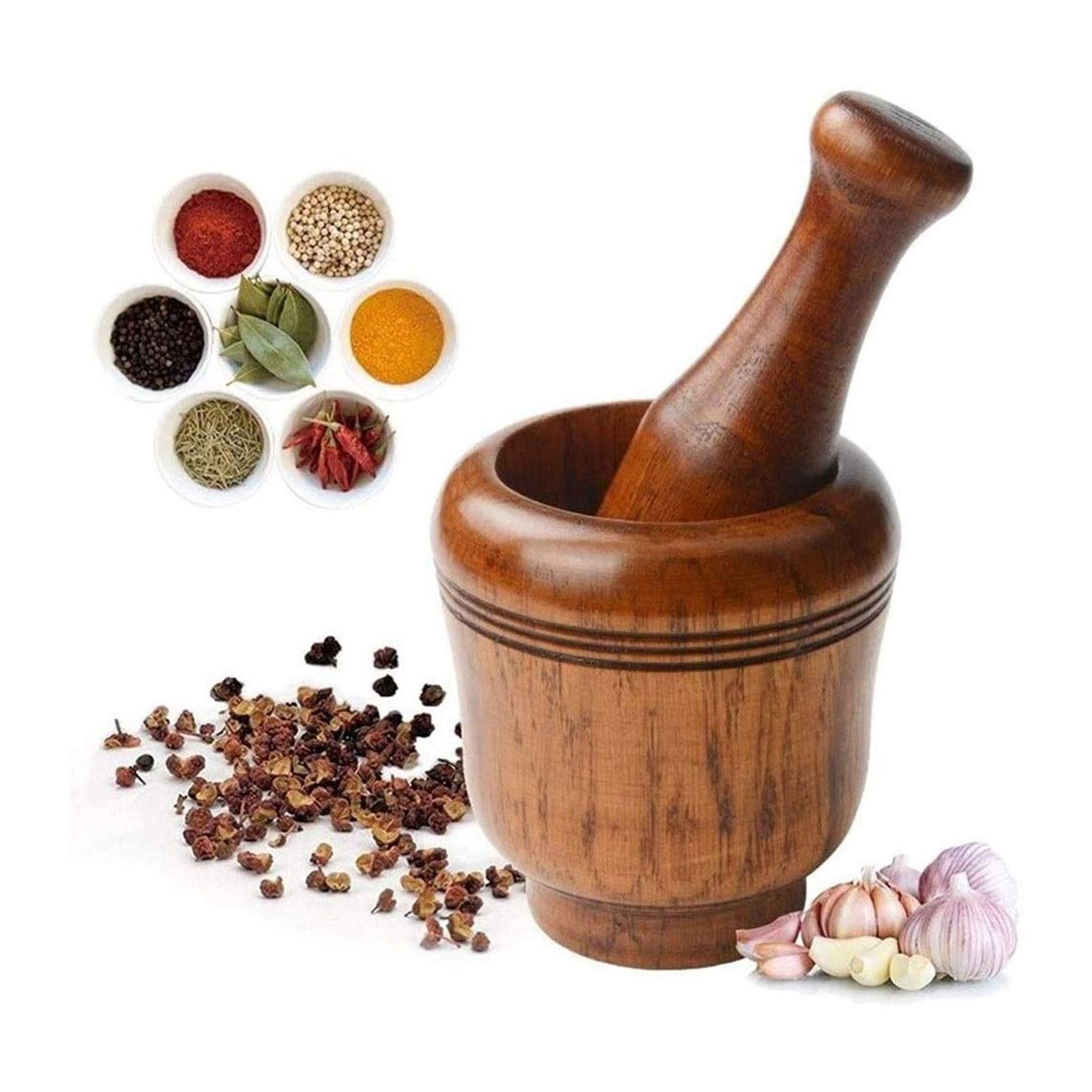 Premium Bamboo Mortar and Pestle Set - Natural Garlic Press, Ginger Crusher & Spice Grinder for Fresh Herbs, Spices, and Seasonings - Perfect for Cooking, Baking, and Crafting Homemade Remedies