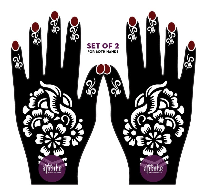 APCUTE Henna Design Sticker Set of 2 Pieces | Mehndi Stencils for Hands & Feet | Temporary Tattoo Kit for Women & Girls | Design No. APCUTE-S-HB-31 | Perfect for Weddings, Festivals & DIY Body Art