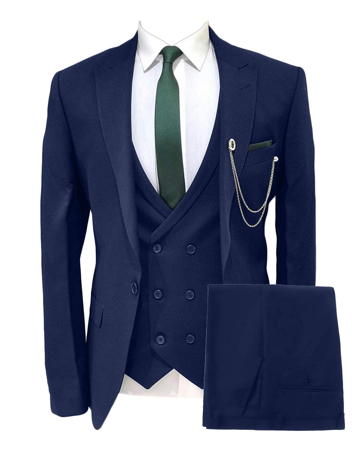 Wemaliyzd Men's 3 Piece Wedding Suit - Double Breasted Tuxedo with Waistcoat & Straight Pants | Formal Groom Attire for Weddings, Prom & Special Occasions