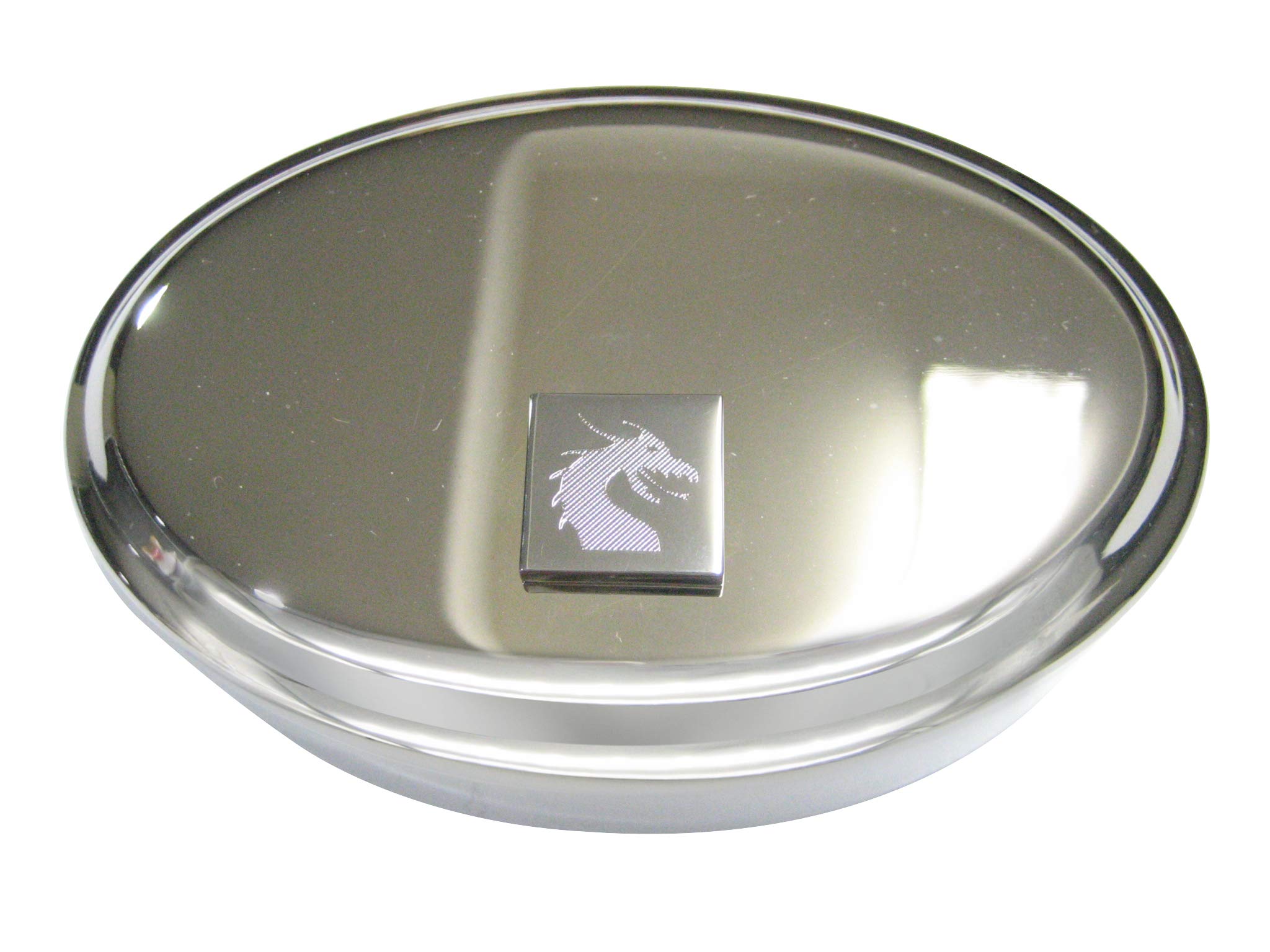 Kiola Designs Silver Toned Etched Dragon Head Oval Trinket Jewelry Box - Handcrafted Decorative Storage for Rings, Necklaces & Keepsakes | Perfect Gift for Jewelry Lovers & Dragon Collectors