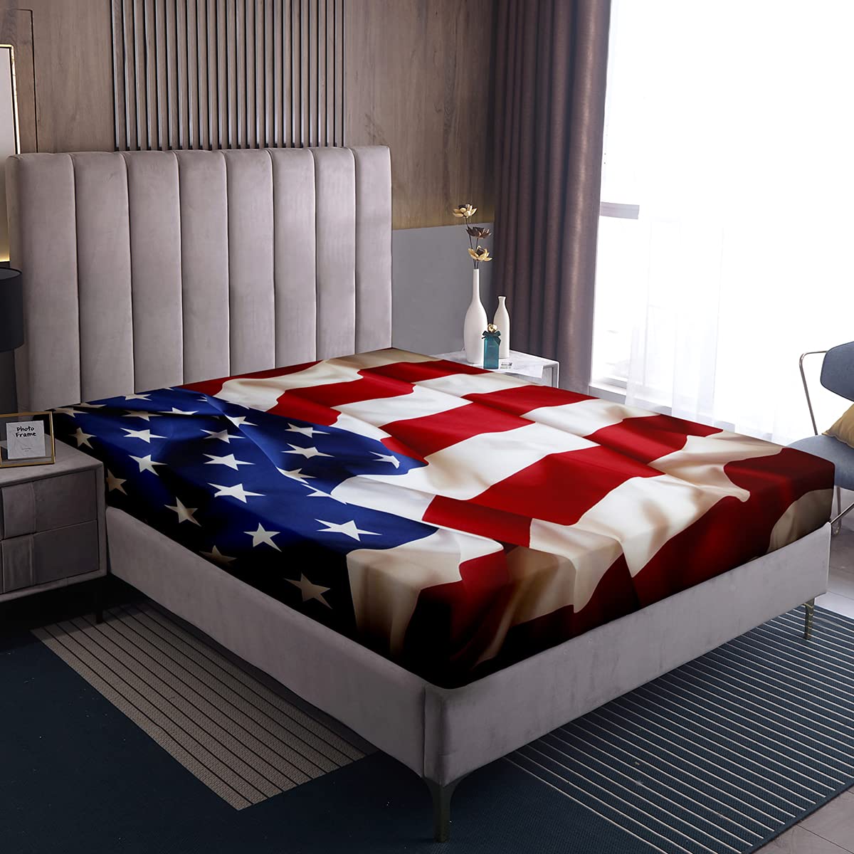 Erosebridal 7-Piece American Flag Comforter Set with Fitted Sheet - Patriotic Bedding for 4th of July, Memorial Day & Home Decor | Queen/King Size