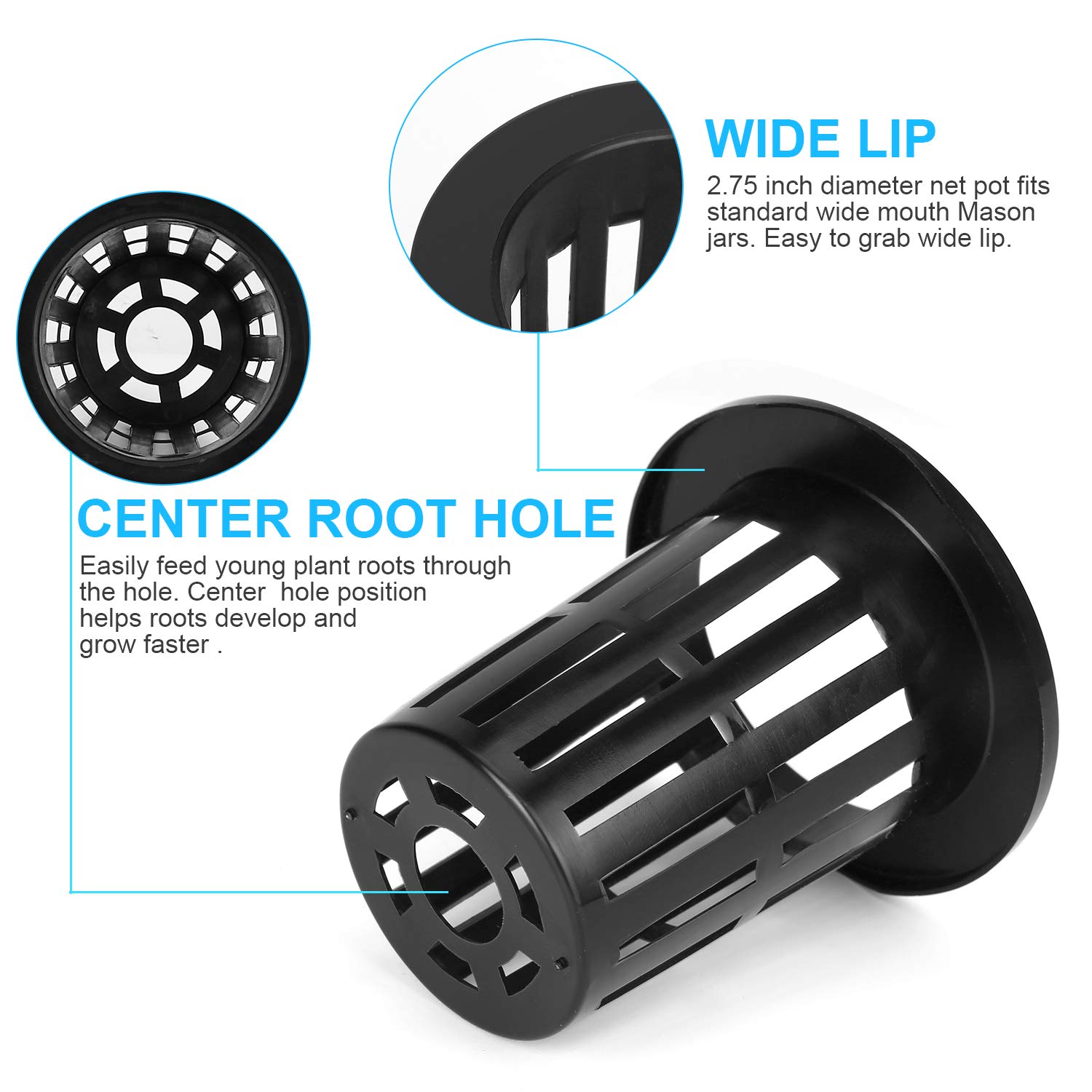 50 Pack Heavy Duty 2 Inch Net Pots - Wide Lip Hydroponic & Aquaponics Mesh Cups with Slotted Design - Perfect for Indoor Herb Gardens, Seed Starting, and Hydroponic Systems