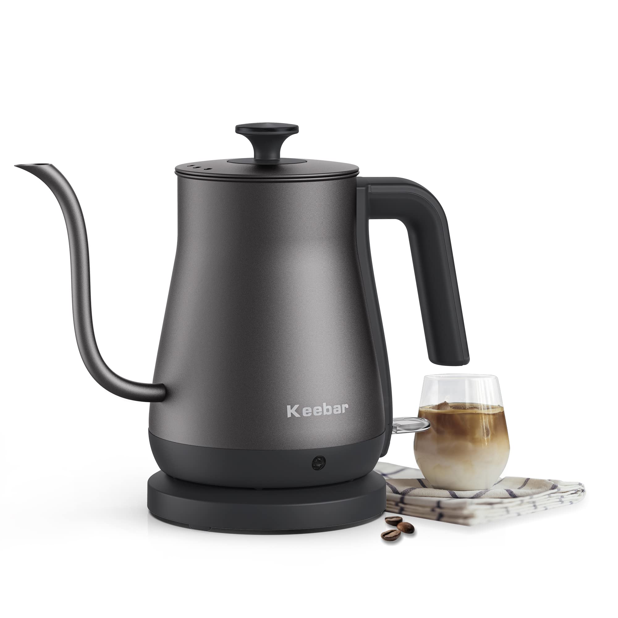 Keebar Electric Gooseneck Kettle - 0.8L 1000W Stainless Steel Tea Kettle with Auto Shut Off - Perfect for Pour Over Coffee, Tea Brewing & Home Kitchen Use (Grey)