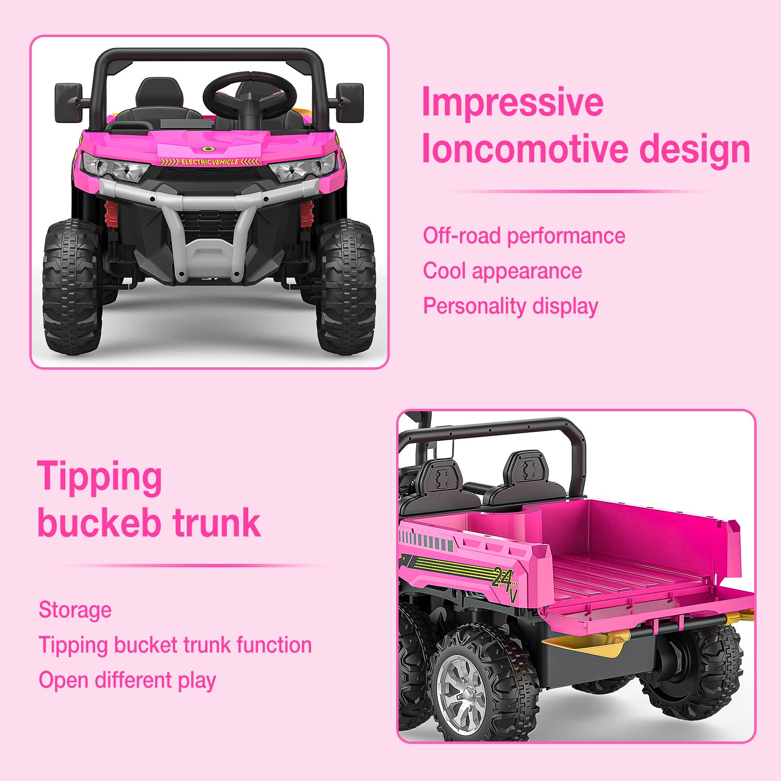 GARVEE 24V Kids Ride On Dump Truck - 2 Seater 6X6 Electric UTV with Remote Control | Battery Powered 6 Wheeler Toy Car for Boys & Girls Ages 3+ | Outdoor Play, Birthday Gift, Backyard Fun (Pink)