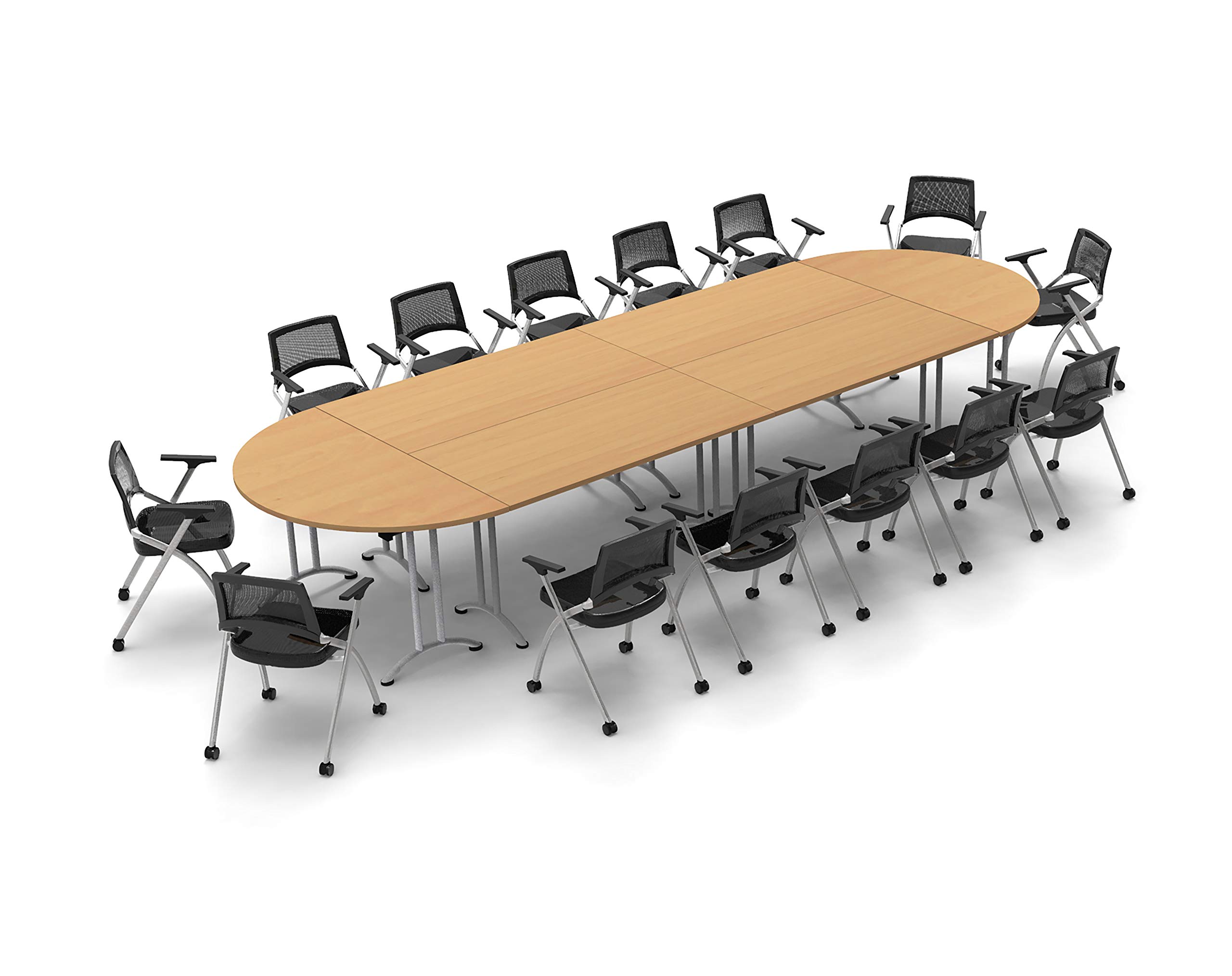 14-Person Folding Conference Table with Chairs - Beech Wood Seminar & Classroom Table Model 7309 (20-Piece Set, Foldable for Storage) - Ideal for Meetings, Training Sessions & School Events