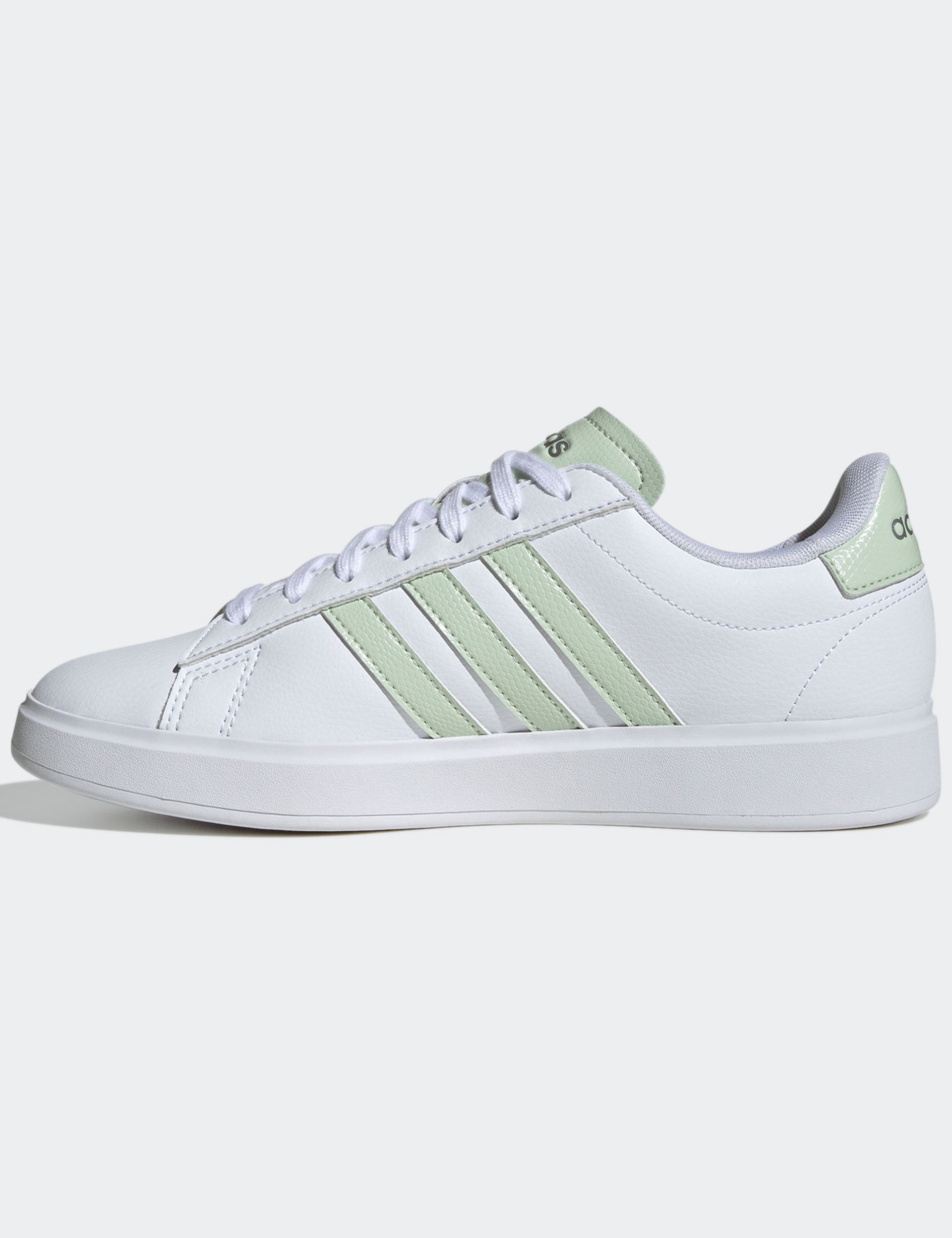 Adidas Grand Court 2.0 Sneakers - Cloud White/Linen Green/Matte Silver - Comfortable Tennis Shoes for Men & Women - Perfect for Casual Wear, Gym & Outdoor Activities