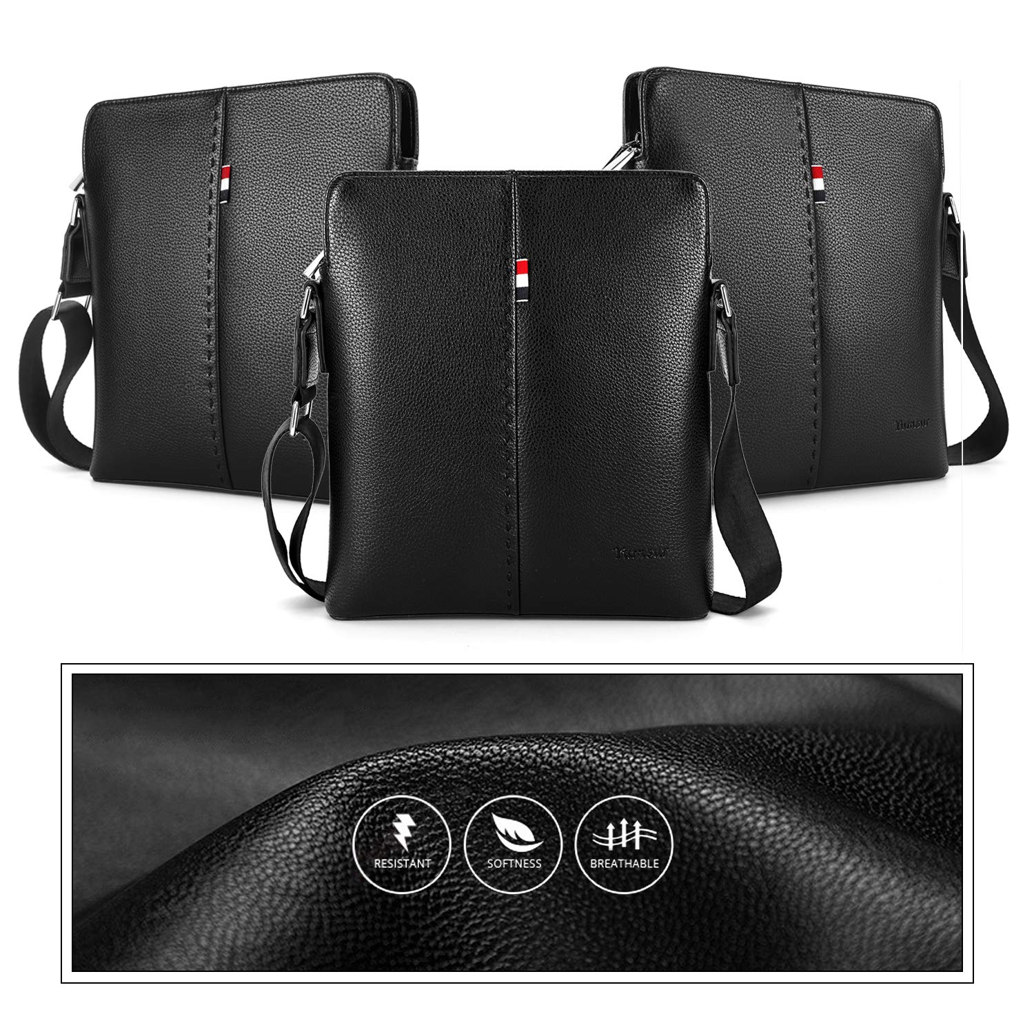 Premium Genuine Leather Messenger Bag for Men - YumSur Crossbody Shoulder Bag with Adjustable Strap, Business Work Office Laptop iPad Bag, Perfect for Commuting, Travel & School (Black)