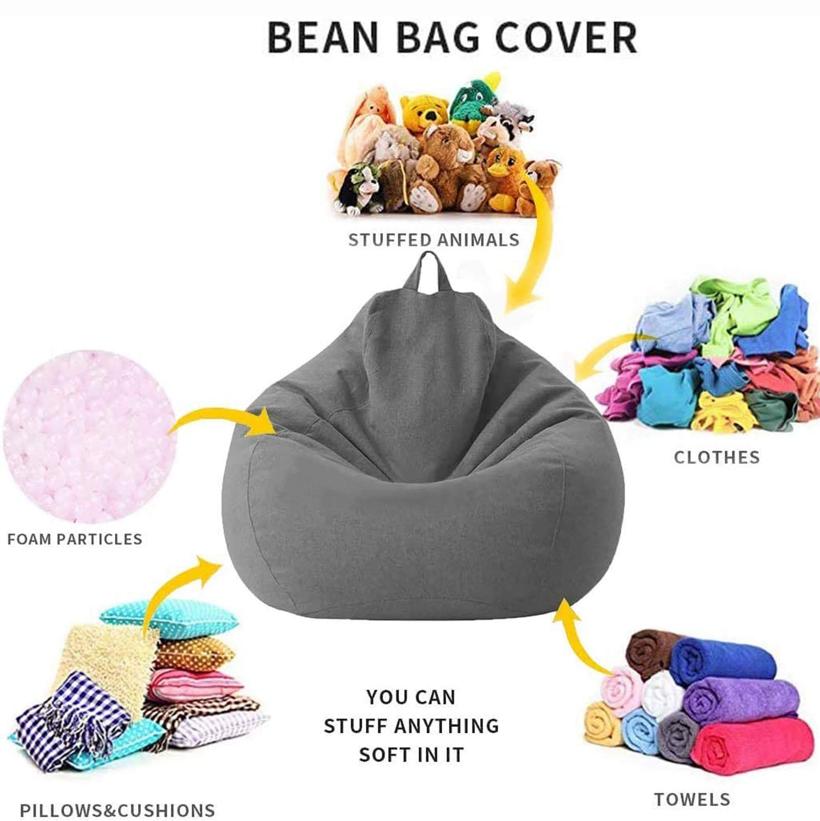 Soft Toy Storage Bean Bag Chair Cover - Multi-Purpose Gaming Sofa Beanbag & Organizer for Kids and Adults (No Filling Included) - Perfect for Playrooms, Dorms & Living Rooms