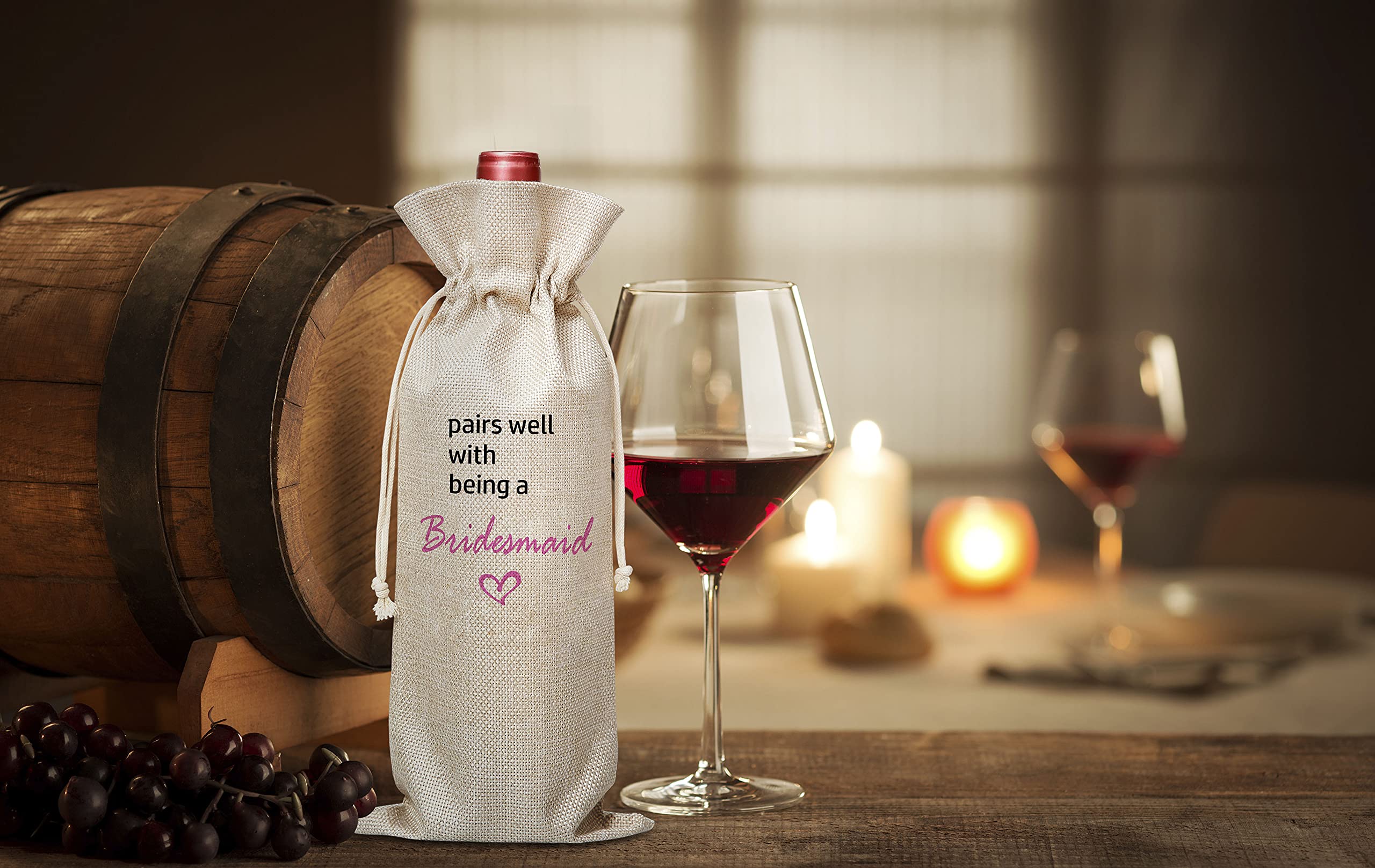 WwongxianB Bridesmaid Wine Gift Bag - Elegant Burlap Wine Tote for Maid of Honor Proposal, MOH Gifts, Wedding Party Favors - Perfect for Bridal Showers, Bachelorette Parties & Wedding Celebrations (1PC, Style: WED006)