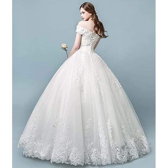2023 Off The Shoulder Princess Wedding Dress for Bride - Elegant Lace Applique Ball Gown for Women | Perfect for Church Ceremony, Beach Wedding & Formal Reception