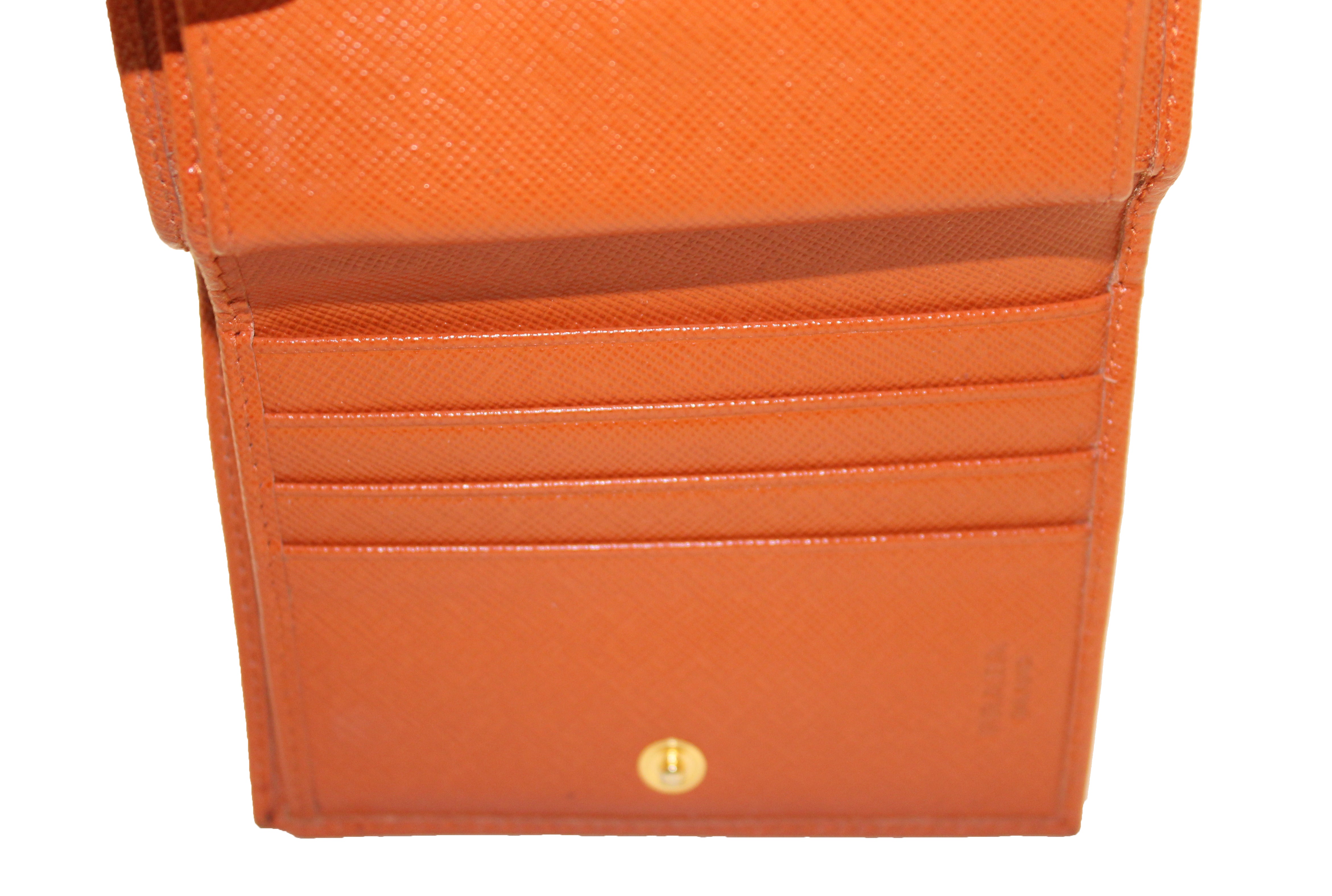 Authentic Prada Orange Saffiano Leather Small Wallet for Women | Luxury Compact Card Holder | Perfect for Everyday Use, Travel & Gifting