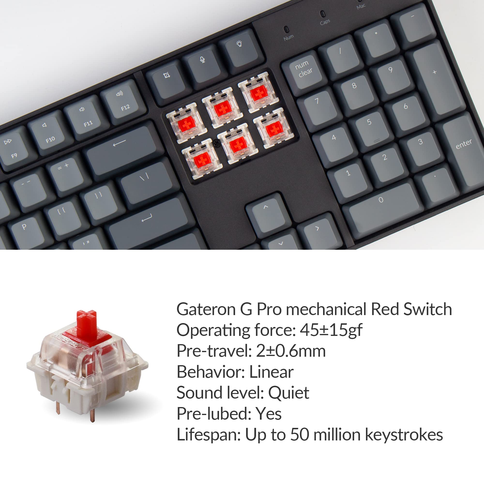 Keychron K10 Full Size 104-Key Bluetooth Wireless Mechanical Gaming Keyboard - Gateron G Pro Red Switches, White LED Backlight, USB-C Wired/Wireless for Mac & Windows - Perfect for Gaming, Office Work & Programming