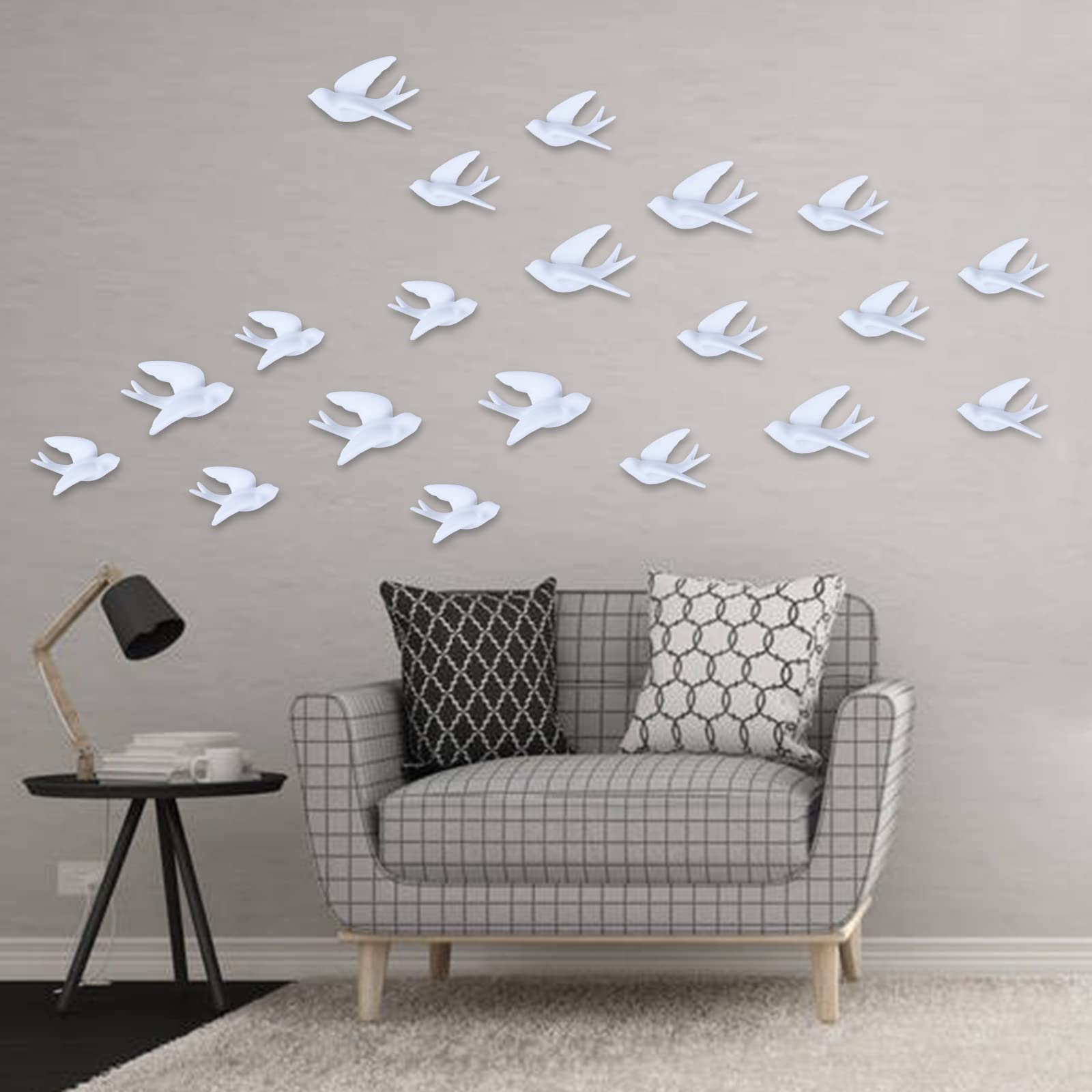 FiresGift Set of 2 White Ceramic Hanging Birds - Doves & Sparrows Wall Art Decor for Home, Kitchen, Living Room | Perfect for Farmhouse, Boho & Modern Interior Design