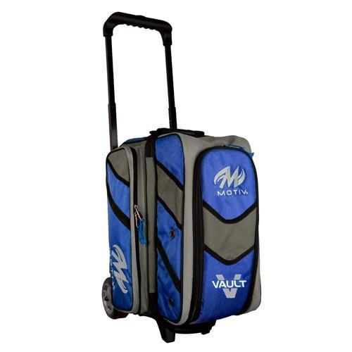 Motiv Vault Double Roller Bowling Bag - Blue | Heavy Duty 2-Ball Rolling Bowling Bag with Wheels for Easy Transport | Perfect for League Play, Tournaments & Practice Sessions