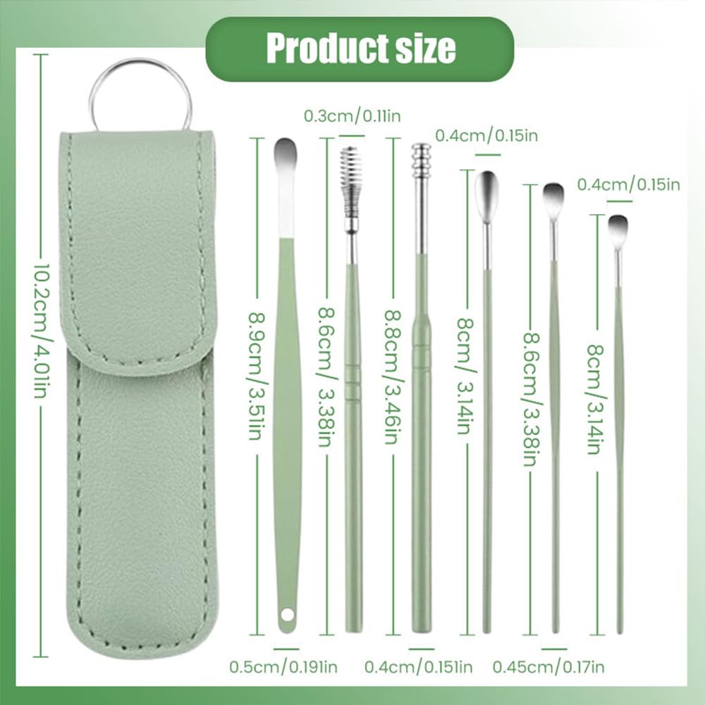 **2024 Professional Ear Cleaning Kit - Earwax Removal Tools with PU Leather Case (Green) | Safe & Hygienic Ear Cleaner for Home & Travel Use**