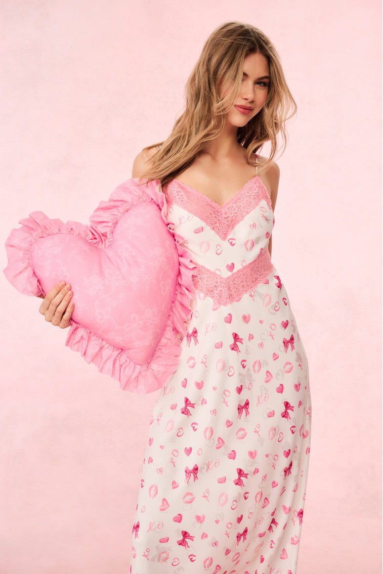 Serita Bow & Kiss Print Maxi Dress - Floral Summer Dress for Women, Elegant Long Dress with Bow Detail, Perfect for Beach Wedding, Vacation & Date Night