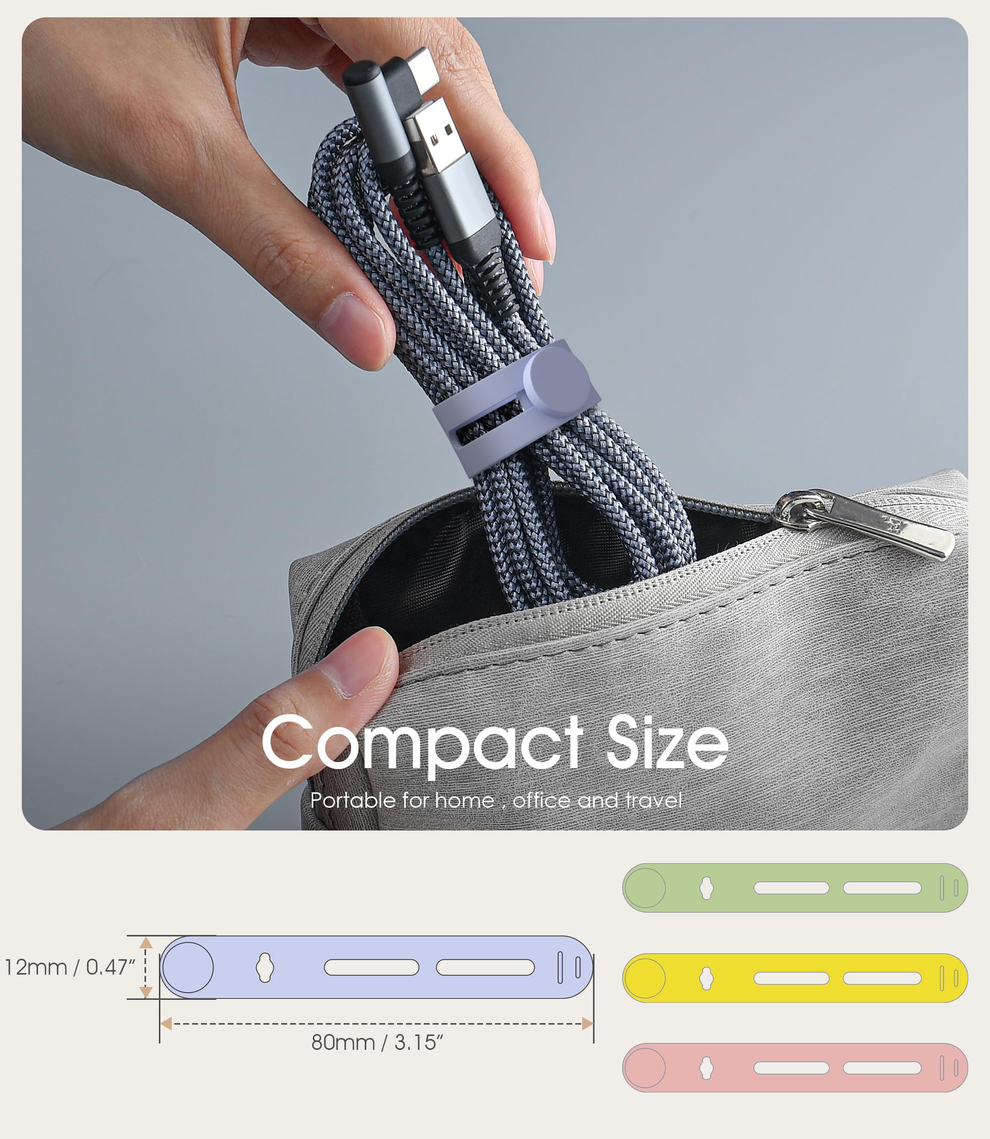 Adjustable Silicone Cable Ties 40pcs - Reusable Cord Organizer for Charging Cords, Earphones & Computer Wires - Perfect for Office Desk & Travel Accessories