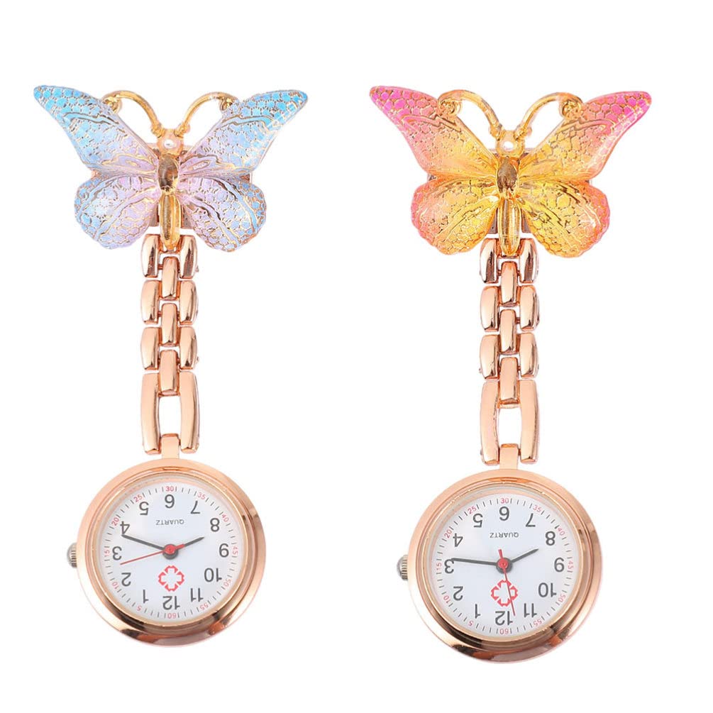 ibasenice Nurse Pocket Watch - 2 Pack Butterfly-Shaped Classic Fashion Nurse Fob Watches for Women & Girls | Perfect for Nursing School, Clinical Shifts & Medical Professionals