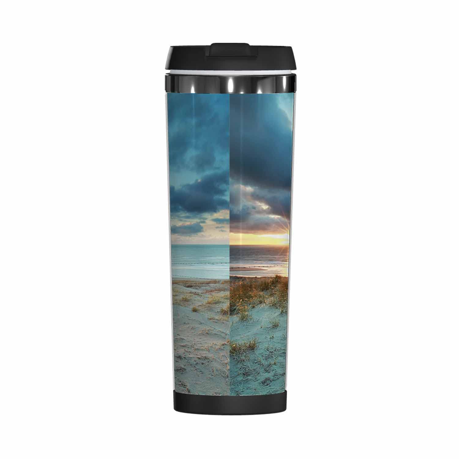 WONDERTIFY Insulated Stainless Steel Travel Mug - Double Wall Vacuum Coffee Cup for Hot & Cold Drinks - North Sea Beach Netherlands Design - Perfect for Commuting, Camping & Outdoor Adventures