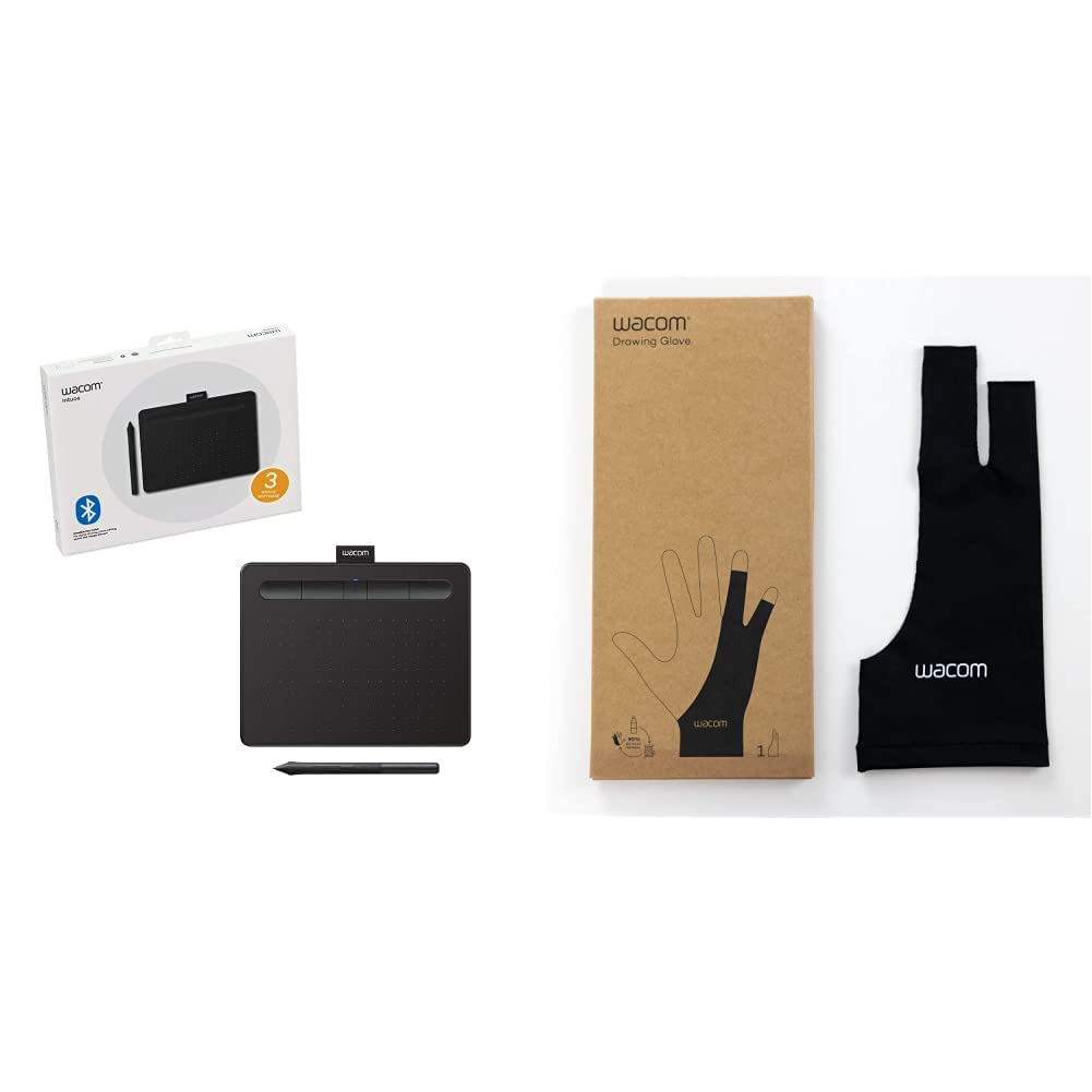Wacom Intuos Small Bluetooth Graphics Drawing Tablet - Black with Artist Glove | Digital Art, Sketching & Design | Eco-Friendly 90% Recycled Material | Perfect for Artists, Designers & Students