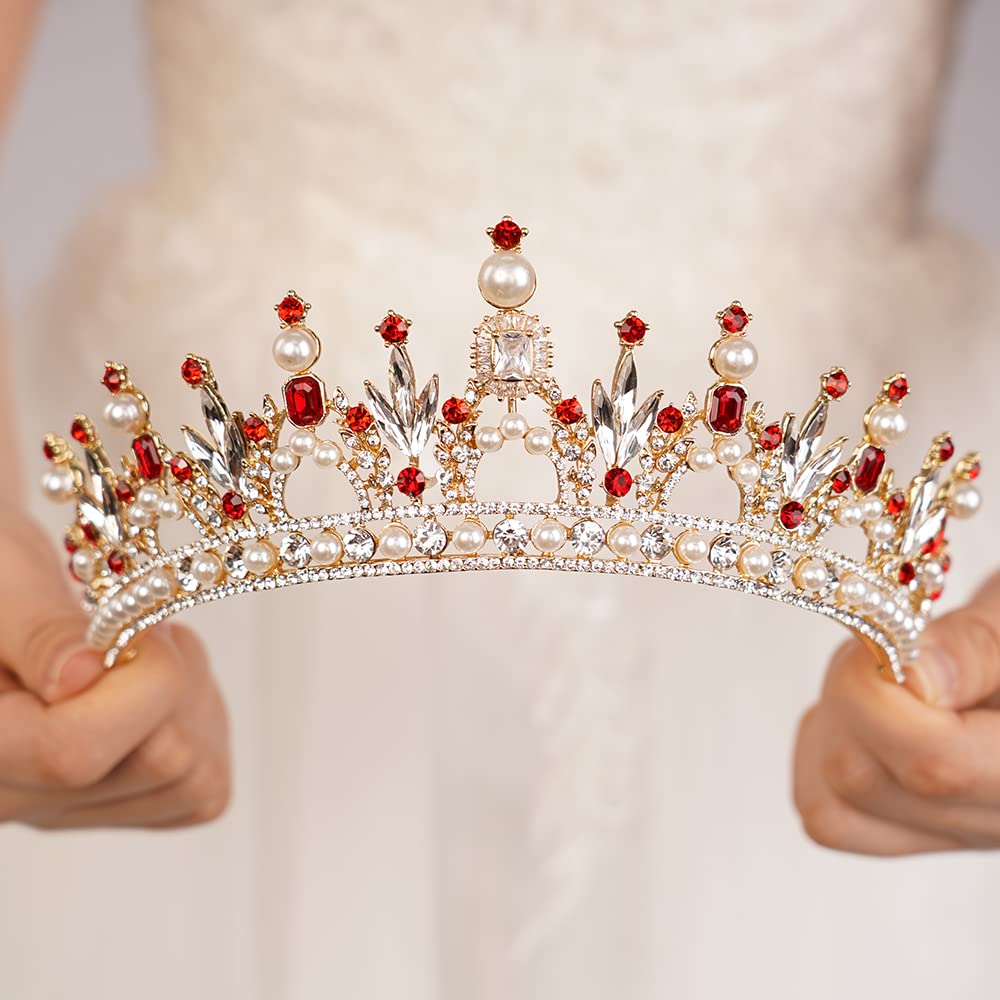 JWICOS Crystal Pearl Tiara Crown for Women & Girls - Elegant Bridal Wedding Headpiece, Prom Pageant Hair Accessories | Perfect for Brides, Princess Parties & Special Occasions