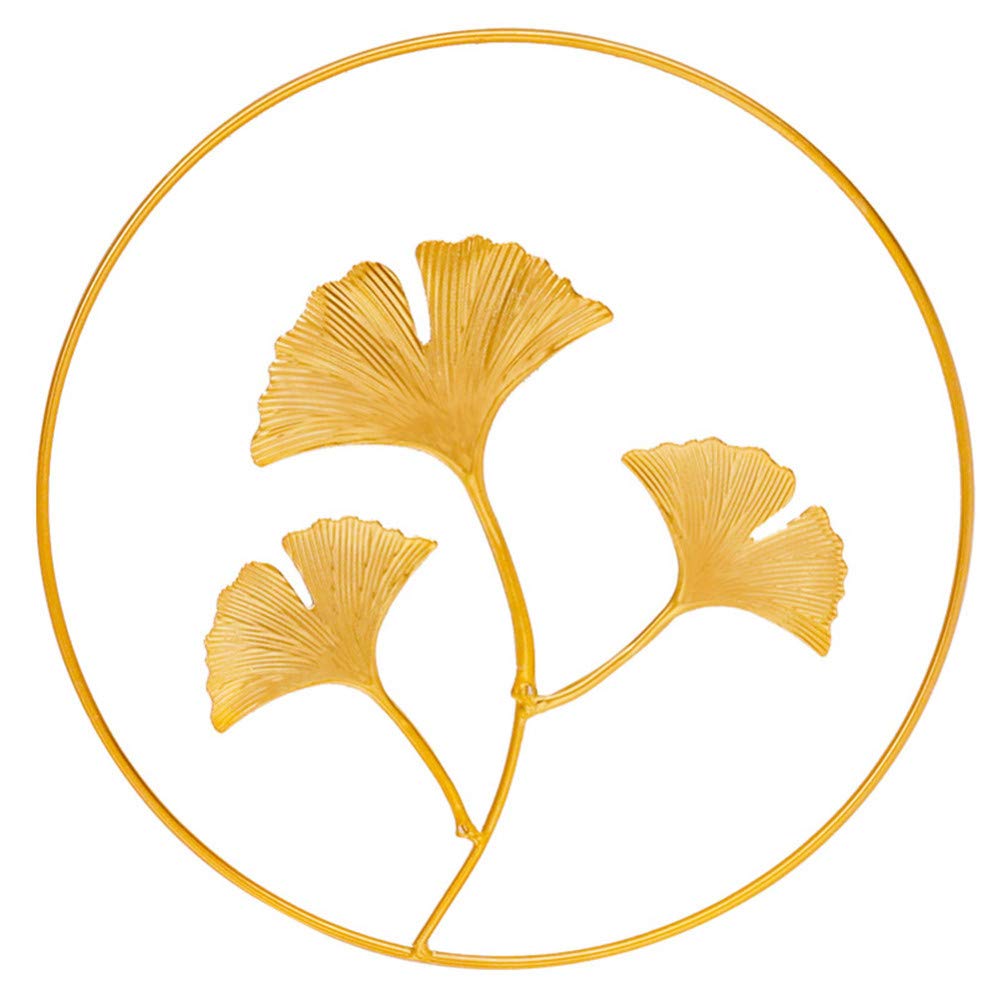 LIZHOUMIL Gold Metal Leaf Wall Art - Nordic Style Round Ginkgo Leaf Wall Decor for Bedroom, Living Room & Hotel - Elegant Hanging Metal Wall Sculpture for Modern Home & Office Decoration