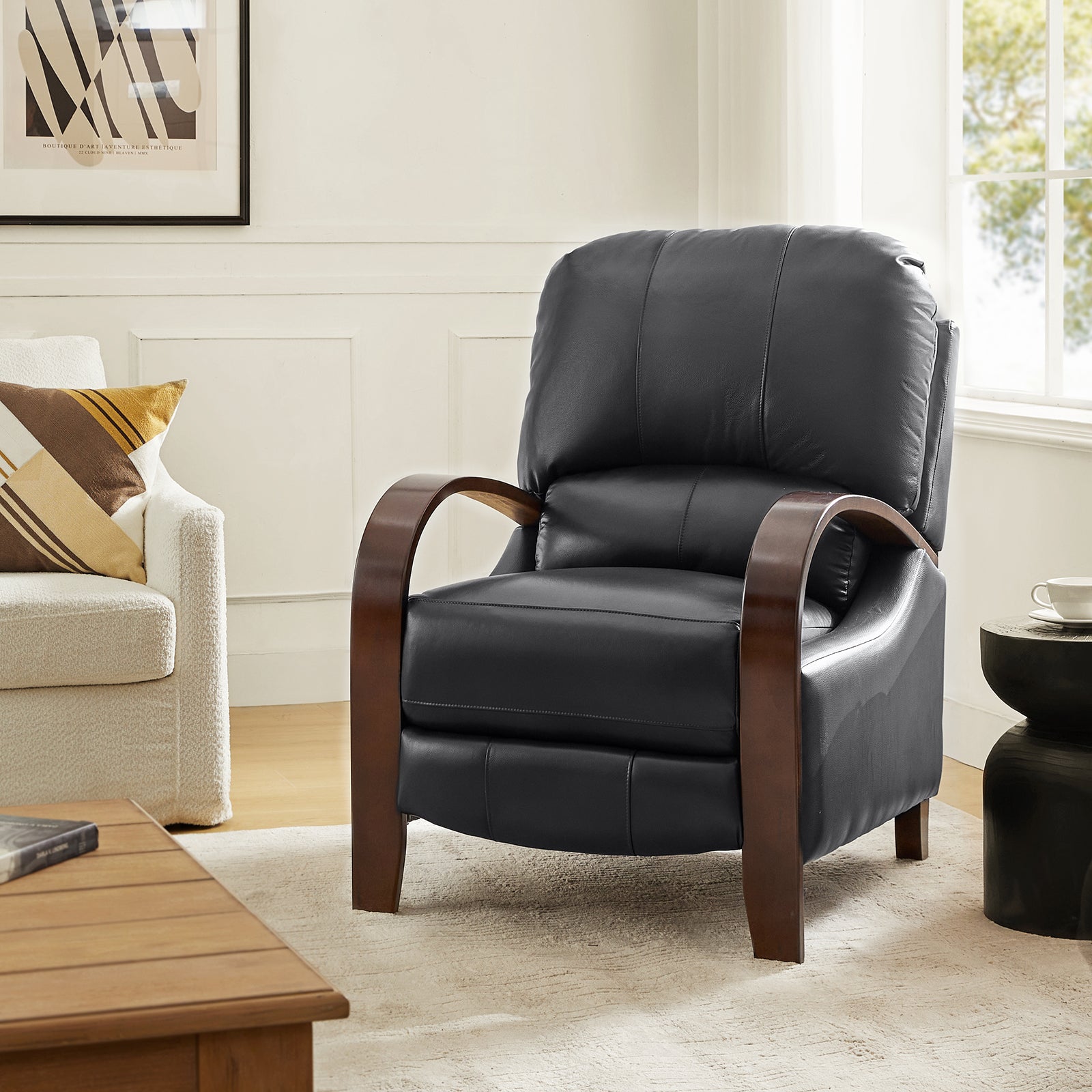 Melissa Genuine Leather Manual Recliner Chair - Handcrafted Full Grain Leather Living Room Recliner with Smooth Manual Mechanism, Perfect for Home Theater, Gaming, and Relaxation