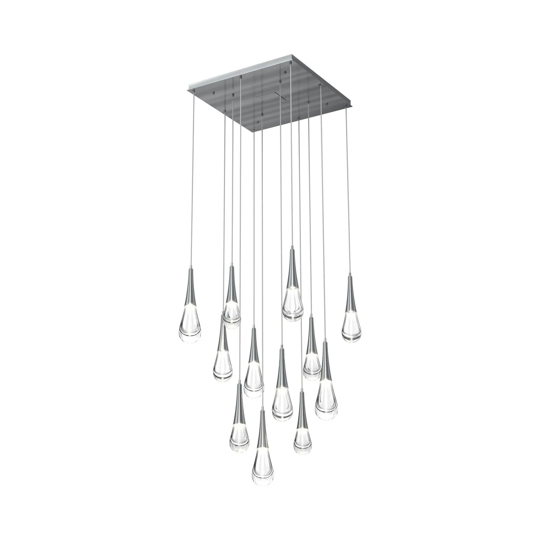 Modern Square LED Chandelier with Water Drop Crystals - Elegant Ceiling Light Fixture for Dining Room, Living Room, Bedroom or Entryway