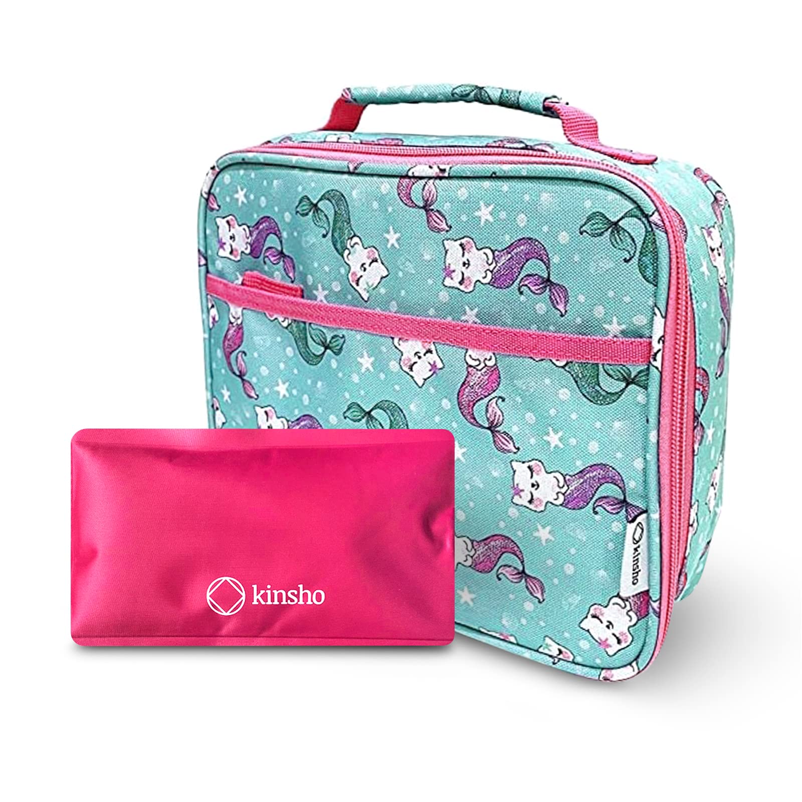 Insulated Lunch Box with Ice Pack for Girls & Kids - Leak-Proof Thermal Food Container for Daycare, Preschool & Kindergarten - Cute Mermaid Cat Design in Aqua & Pink - Perfect for School, Picnics & Travel Snacks
