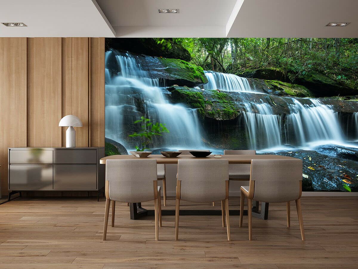 FLFK 3D Green Forest Creek Peel and Stick Wallpaper - Self-Adhesive Removable Wall Mural for Bedroom & Living Room Decor (118x78.7 inches) - Perfect for Nature-Themed Home, Office, Nursery & Dorm Room Wall Decoration