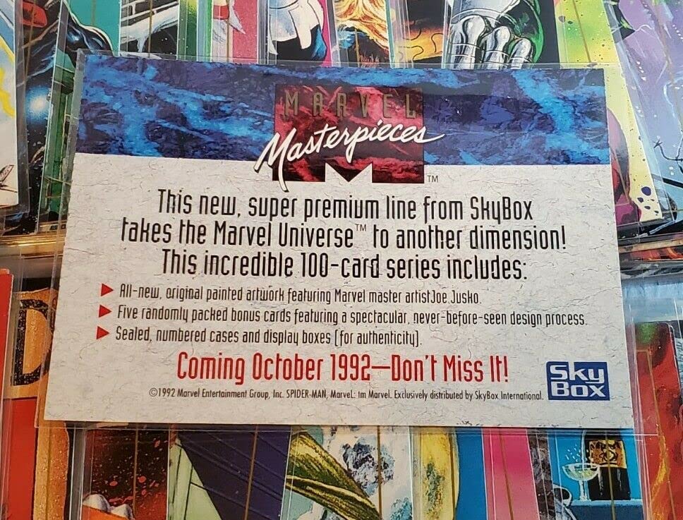 1992 Marvel Masterpieces Series I Base Set - 100 NM/M Trading Cards Featuring Joe Jusko Art, Spider-Man & More | Collectible Marvel Comics Cards for Display, Investment & Nostalgia