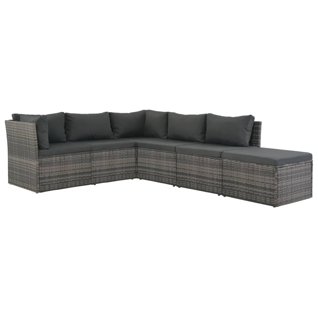 vidaXL 4-Piece Patio Lounge Set with Cushions & Coffee Table - Gray PE Rattan Outdoor Sectional Sofa for Garden, Backyard, or Poolside Relaxation | Weather-Resistant Wicker Furniture