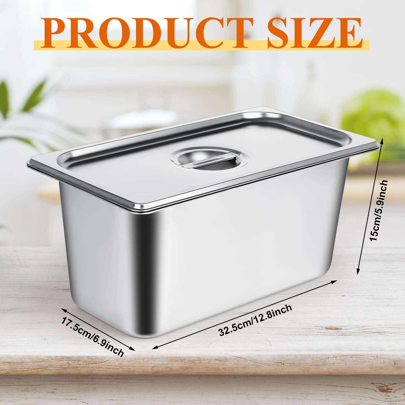 8-Pack Stainless Steel 1/3 Size Hotel Pans (6