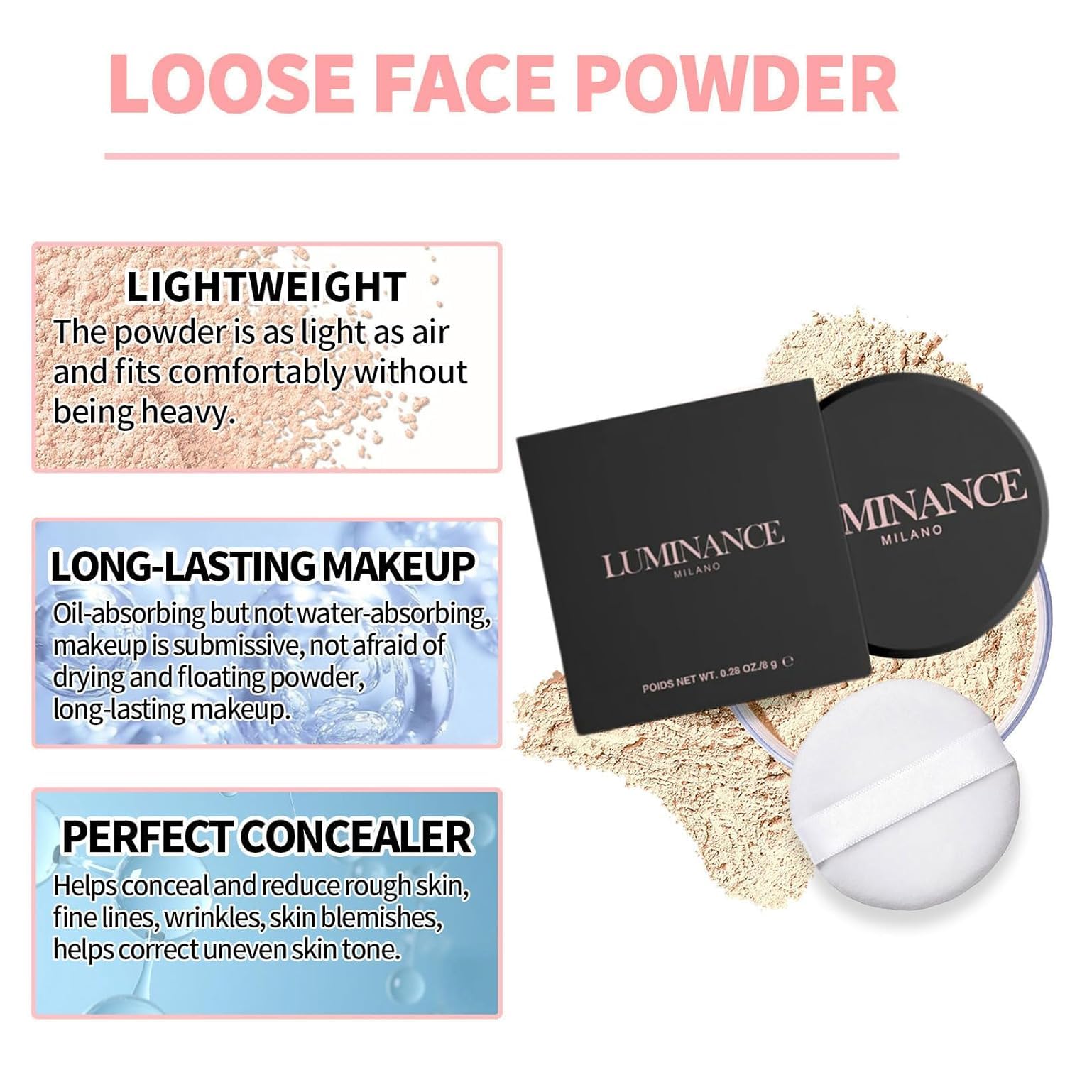LUMINANCE Milano Blurring Setting Powder - Ultra Pink Translucent Makeup Finishing Powder for Flawless Skin | Oil Control & Pore Minimizing | Perfect for Daily Wear & Special Occasions