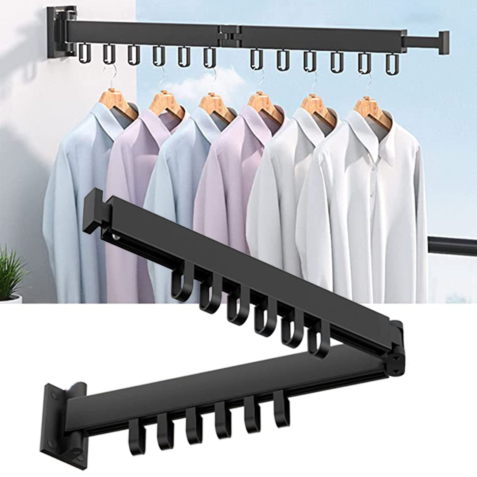 Wall Mounted Space-Saving Clothes Hanger & Drying Rack - Retractable Foldable Design with Towel Bar for Laundry Room, Bedroom, Balcony (Black Double Rod) - Perfect for Small Spaces & Apartment Living