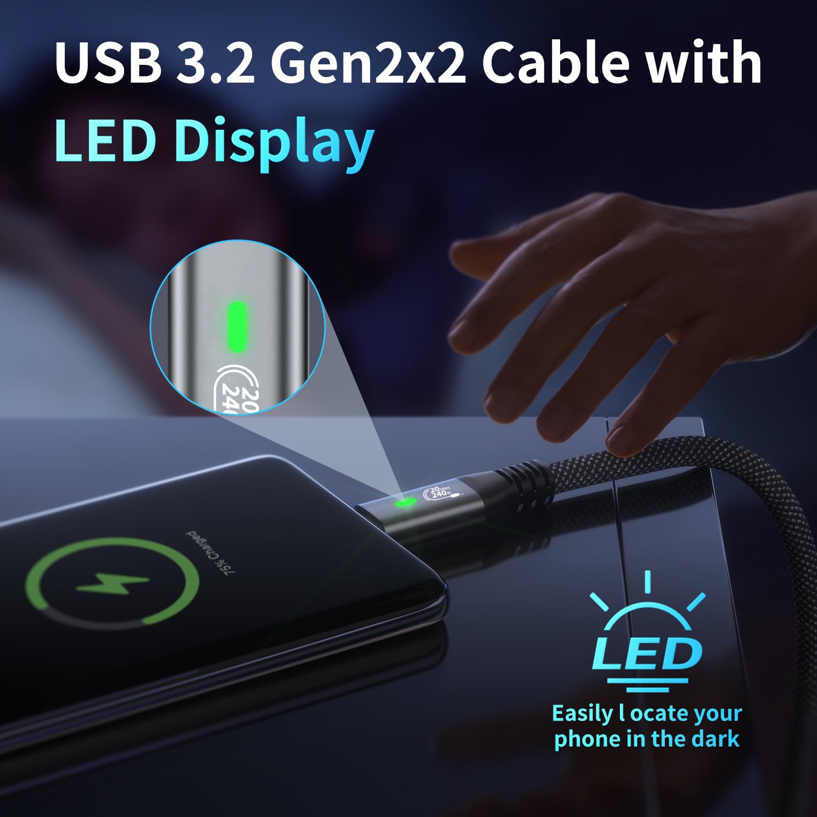 OHBUYAGN 240W USB-IF Certified USB C to USB C Fast Charger Cable 0.3M - 20Gbps High-Speed Data Transfer, LED Display, Thunderbolt 3 Compatible - Perfect for MacBook Pro/Air, Samsung Galaxy S23, iPad Pro & Fast Charging Needs at Home, Office or Travel