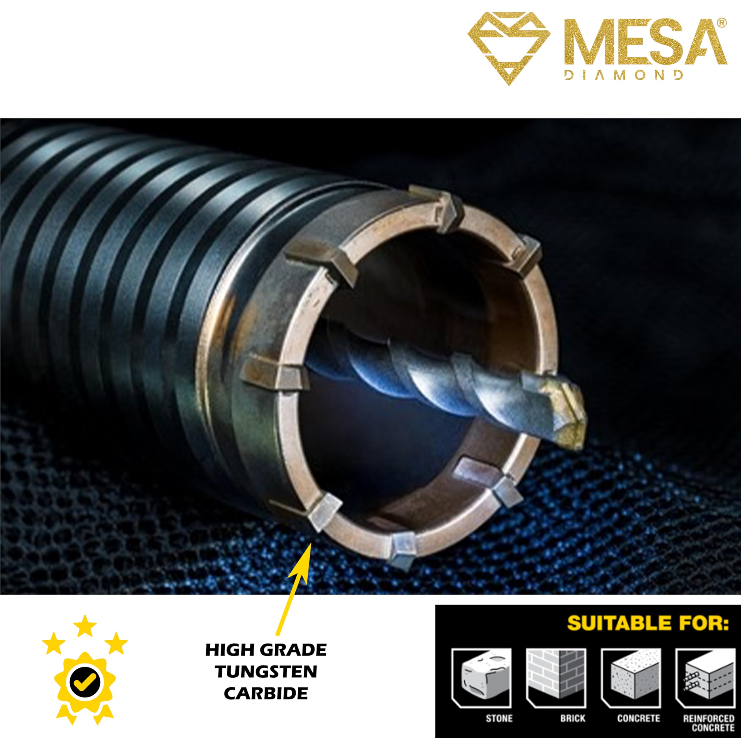 4 1/2 in (115mm) SDS Plus Carbide Tipped Rotary Hammer Core Bit - Heavy Duty Concrete Drilling | MESA DIAMOND® | Perfect for Construction, Masonry & Renovation Projects