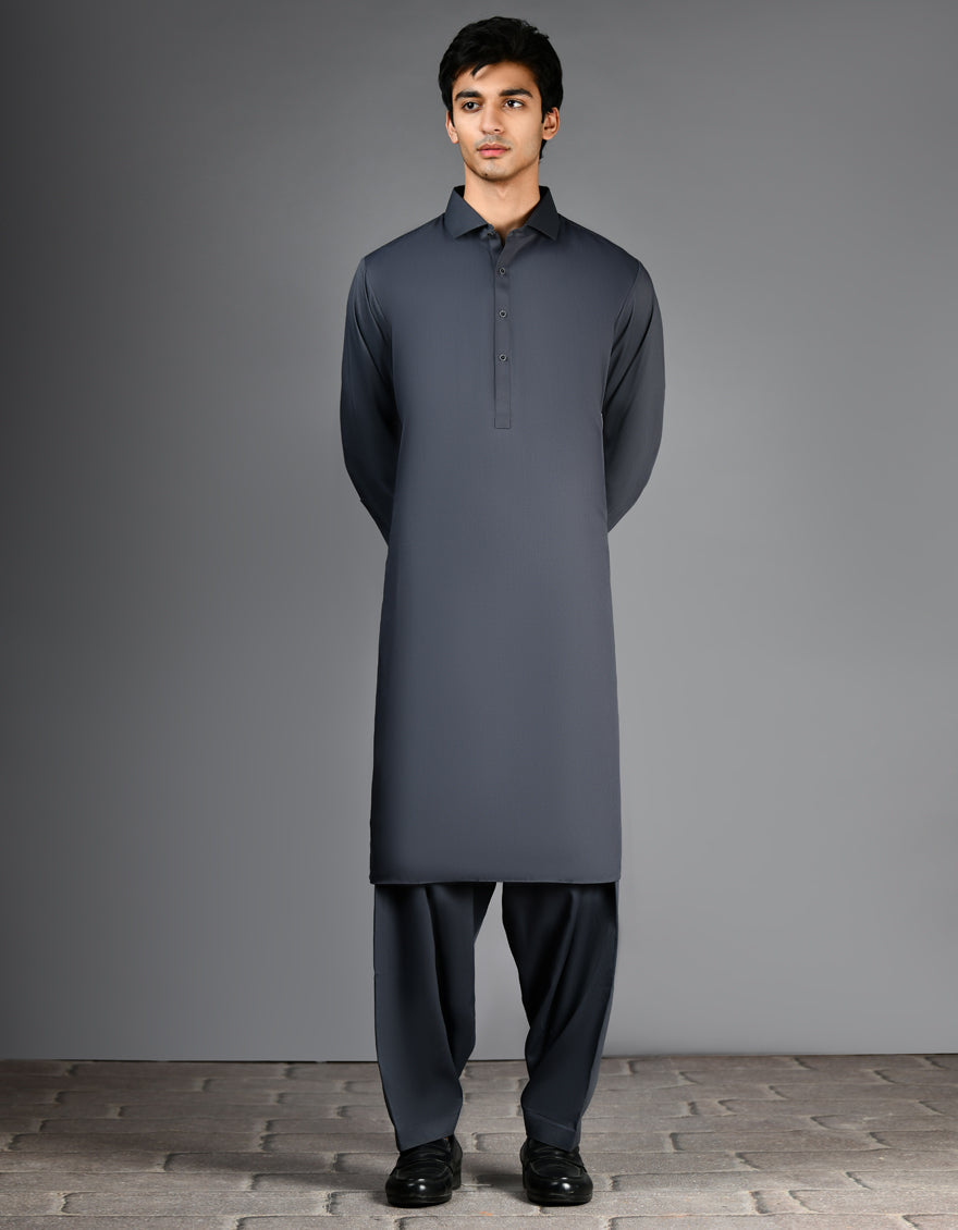 Elegant Blended Grey Shalwar Kameez by J. Junaid Jamshed | Traditional Pakistani Outfit for Weddings & Festivals