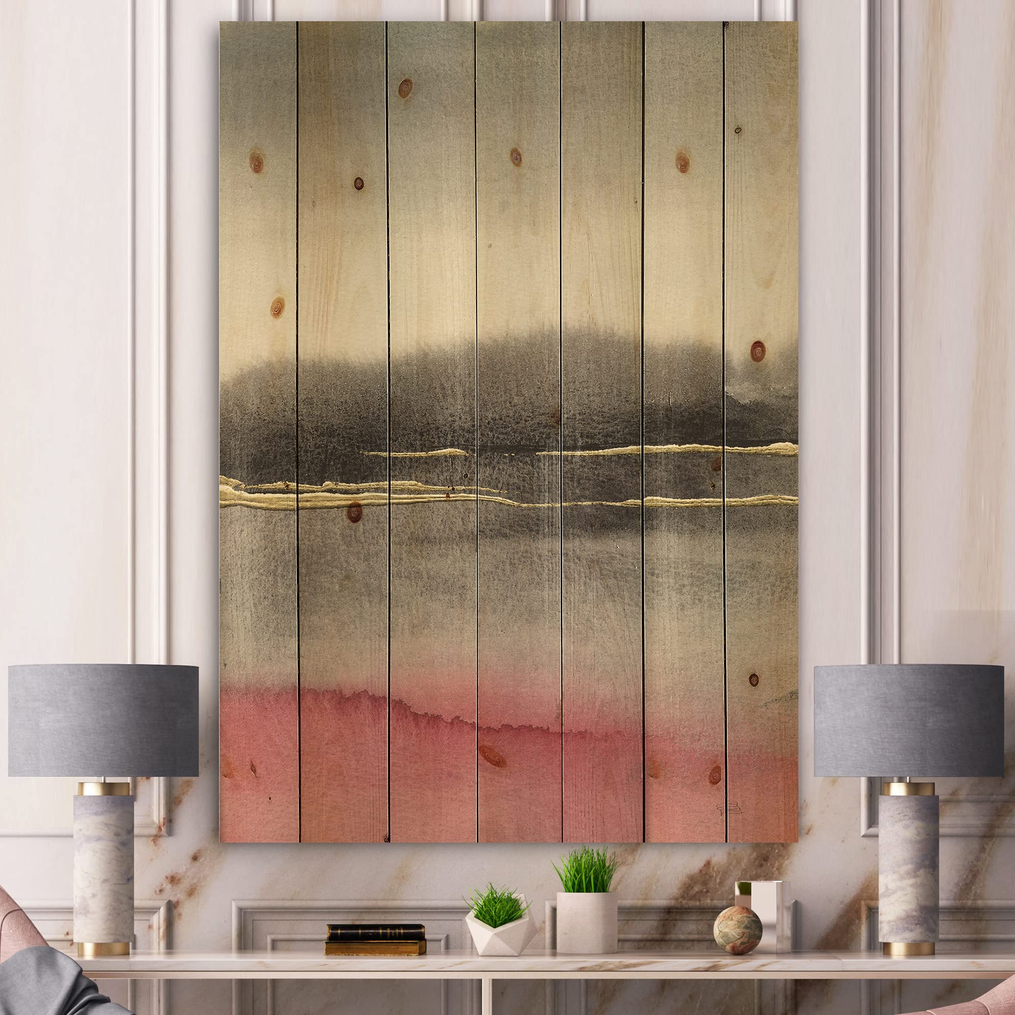 DesignQ Pink Shabby Storm II Shabby Chic Wood Wall Decor - Large Abstract Wood Wall Art Panel Printed on Natural Pine - Perfect for Farmhouse, Bedroom & Living Room Wall Decor