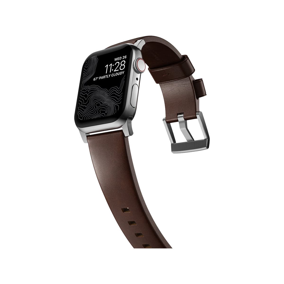 NOMAD Modern Leather Band for Apple Watch 45mm 49mm - Rustic Brown Horween Leather with Silver Hardware | Stylish & Durable Replacement Strap for Work, Travel & Everyday Wear