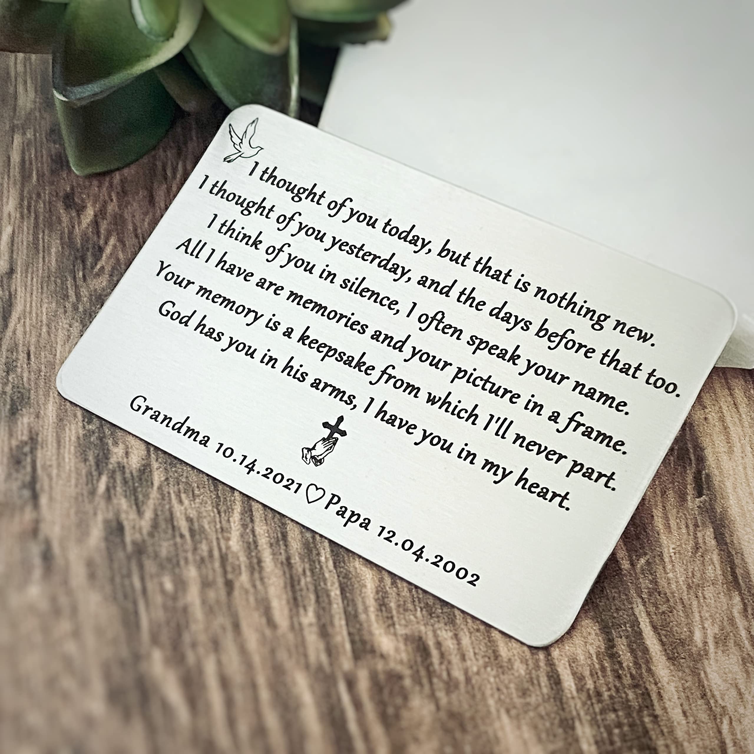 Personalized Silver Engraved Memorial Wallet Card - Custom Engraved Keepsake for Loved Ones | Thoughtful Sympathy Gift for Loss of Mother, Father, or Friend | Perfect for Remembrance, Funerals & Memorial Services
